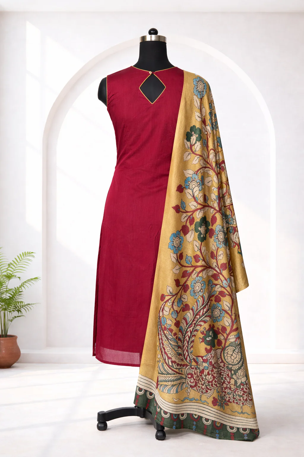 Malarvizhi Maroon Kurti with Dupatta - Image 3
