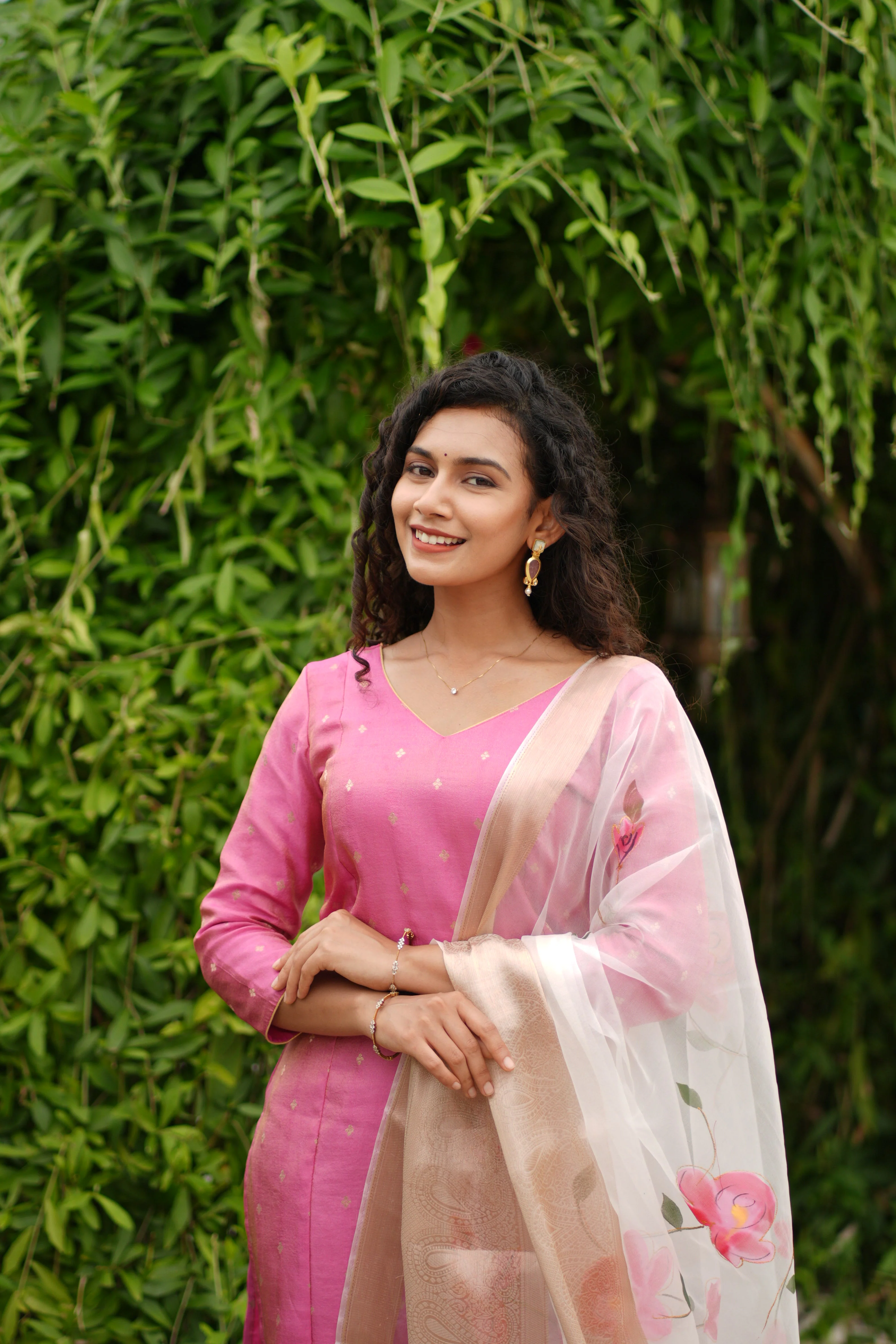 Malini Pink with White Organza Dupatta - Image 10