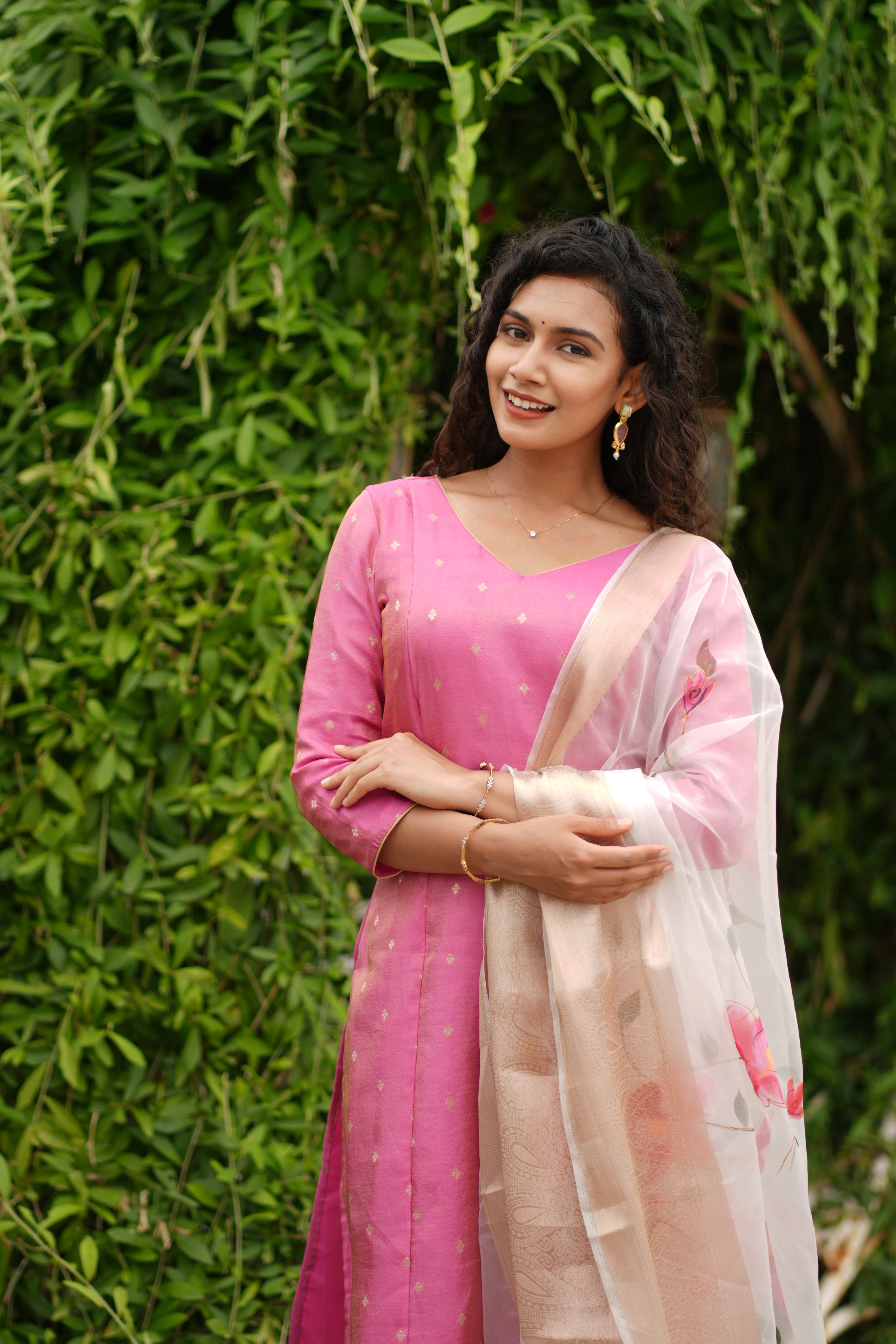 Malini Pink with White Organza Dupatta - Image 12
