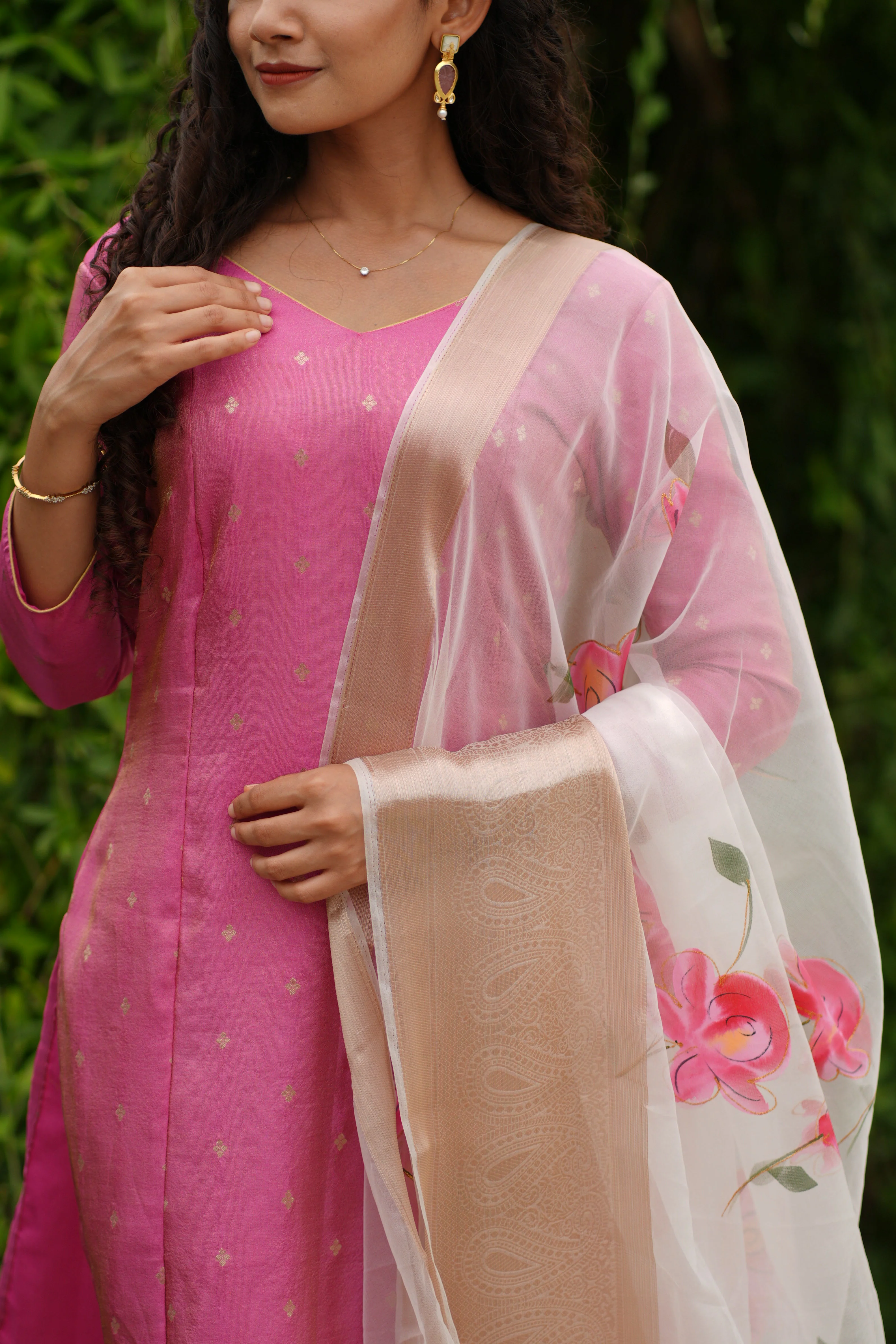 Malini Pink with White Organza Dupatta - Image 13