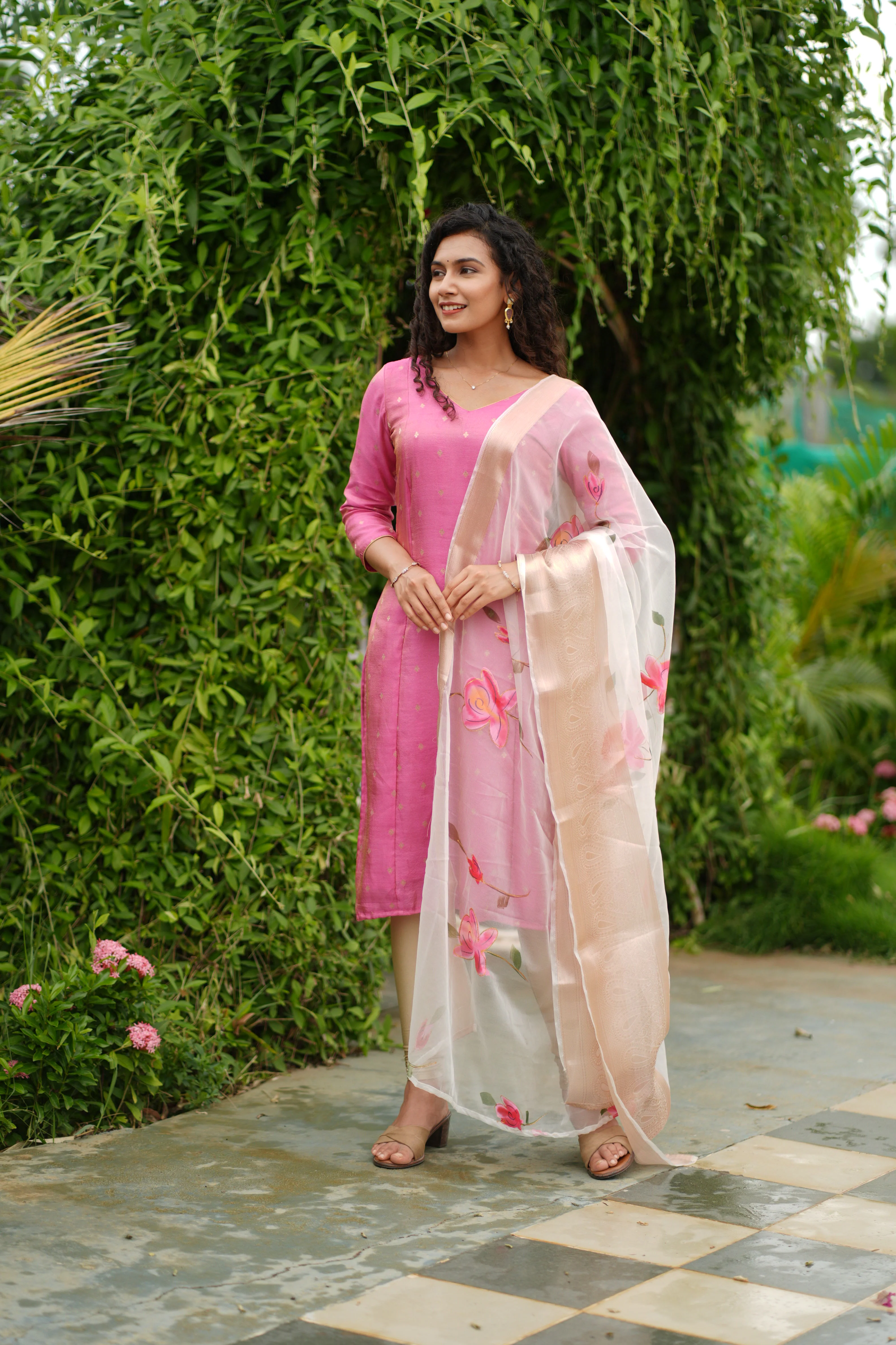 Malini Pink with White Organza Dupatta - Image 8