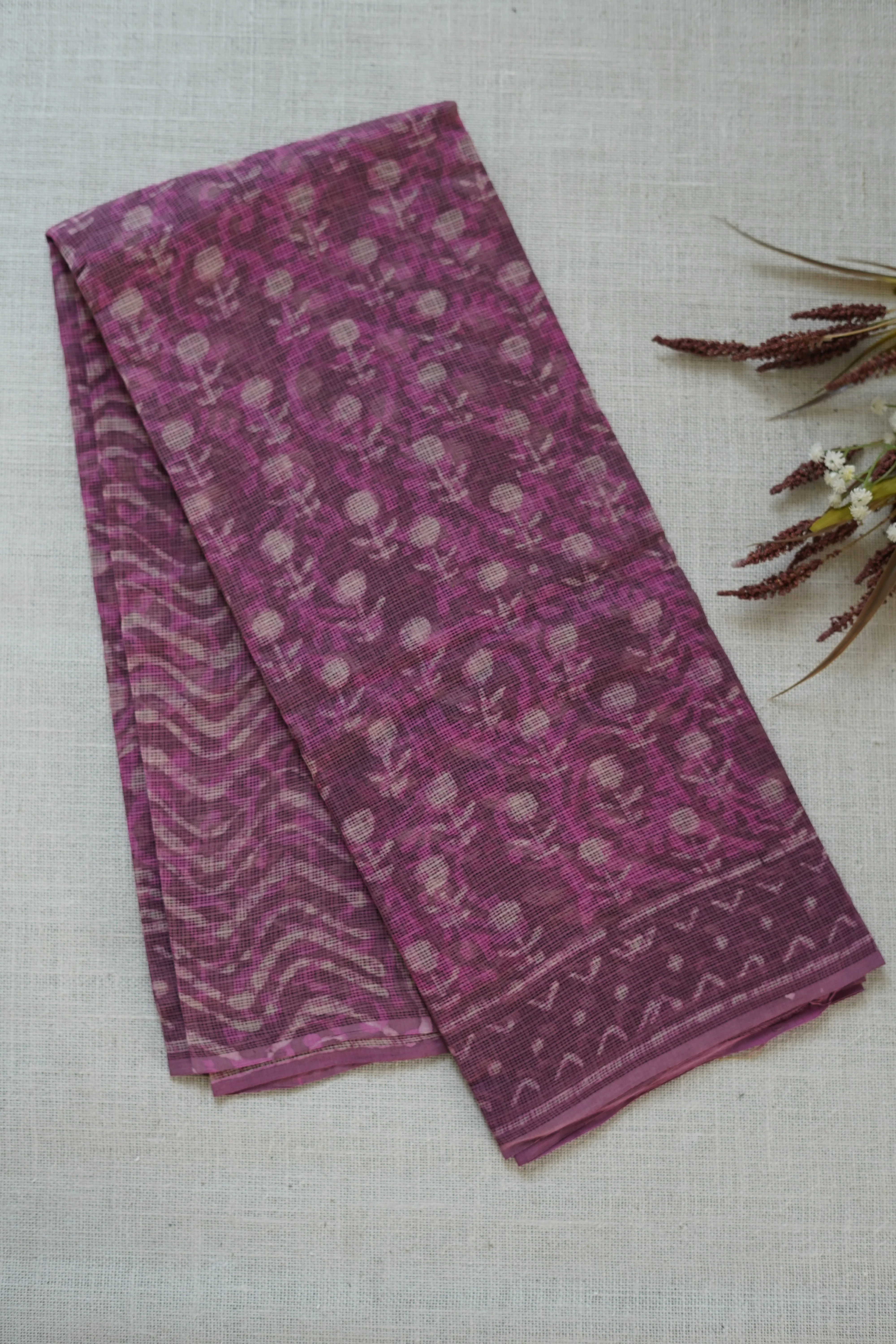 Mauve Pink Handloom Chettinad Cotton Saree - Image 2