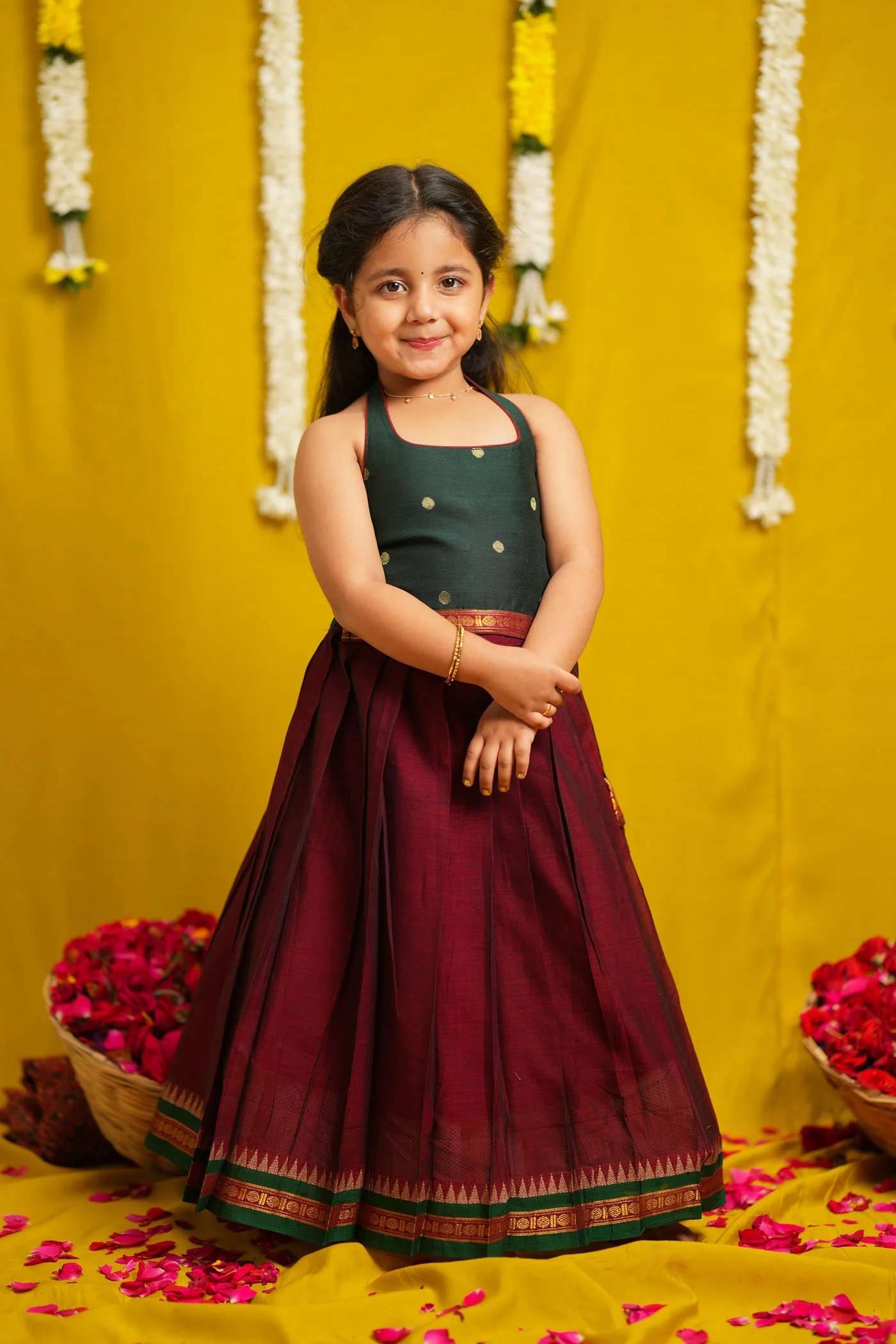 Megha Green with Maroon Lehenga Mini - Image 2
