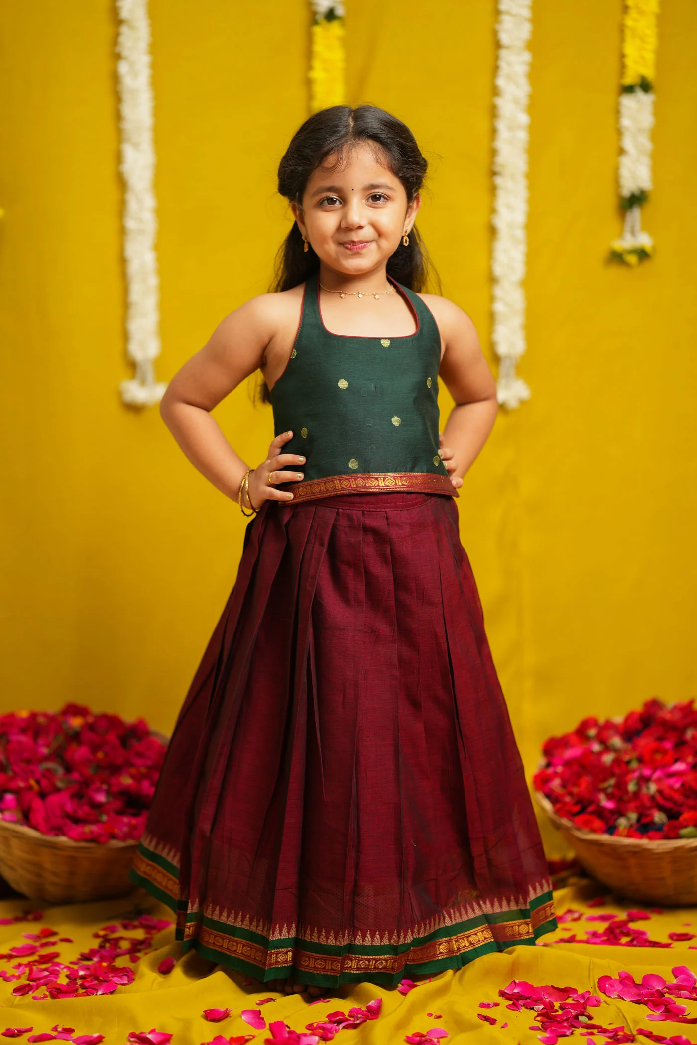 Megha Green with Maroon Lehenga Mini - Image 4