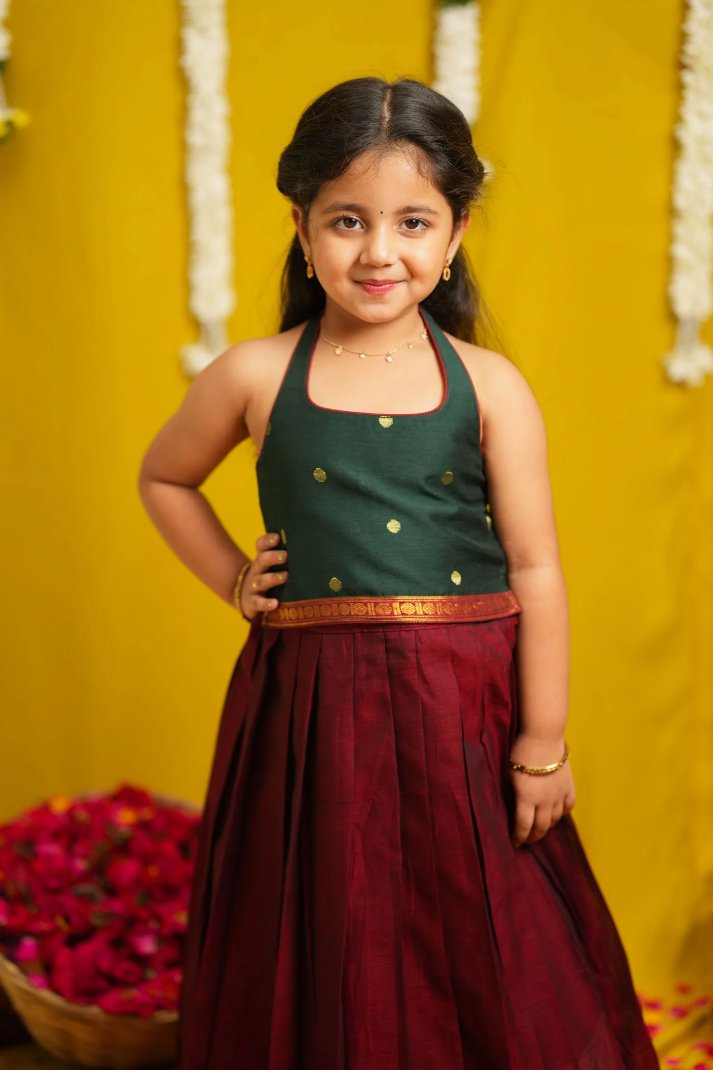 Megha Green with Maroon Lehenga Mini - Image 5