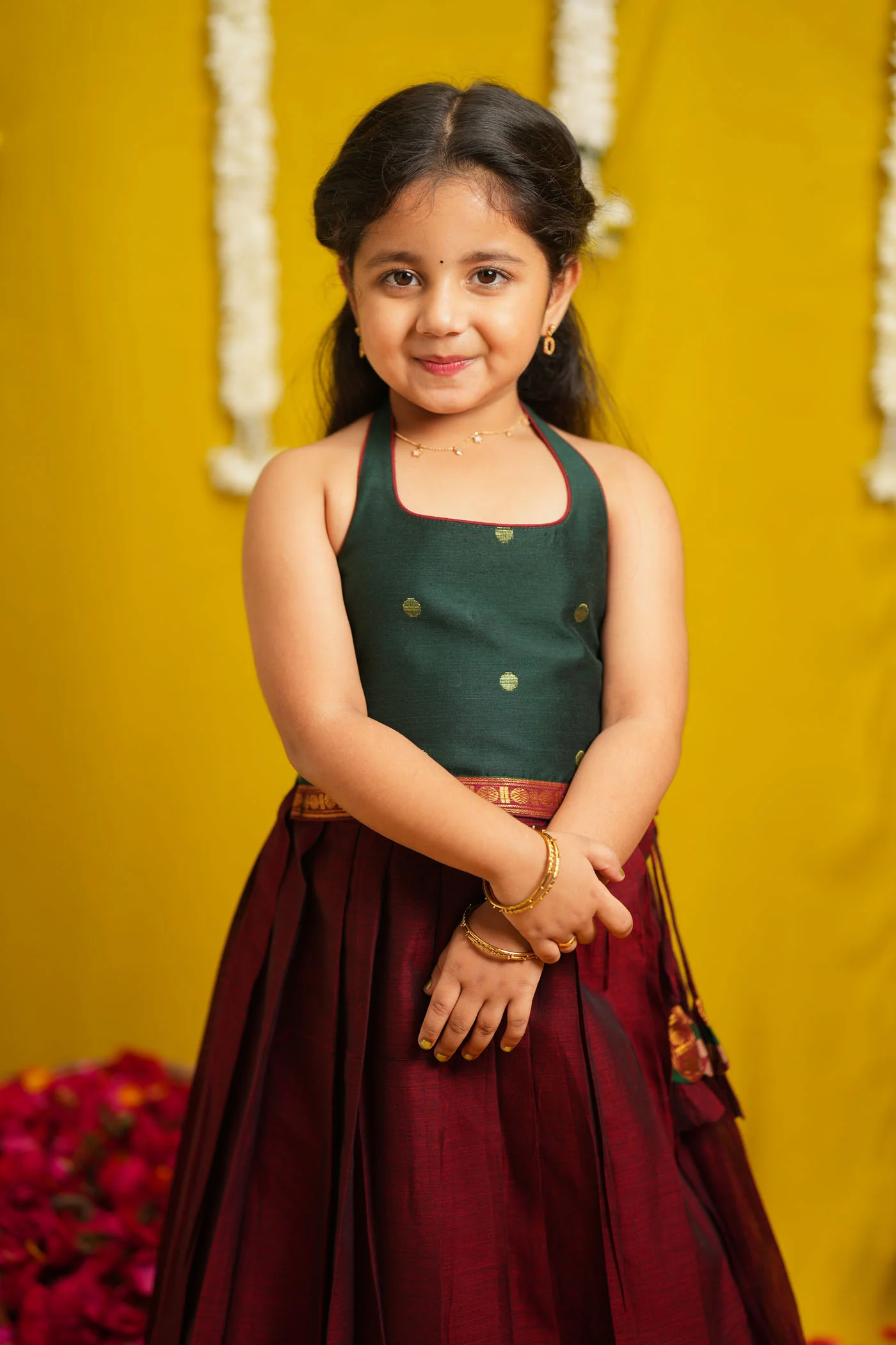 Megha Green with Maroon Lehenga Mini - Image 6