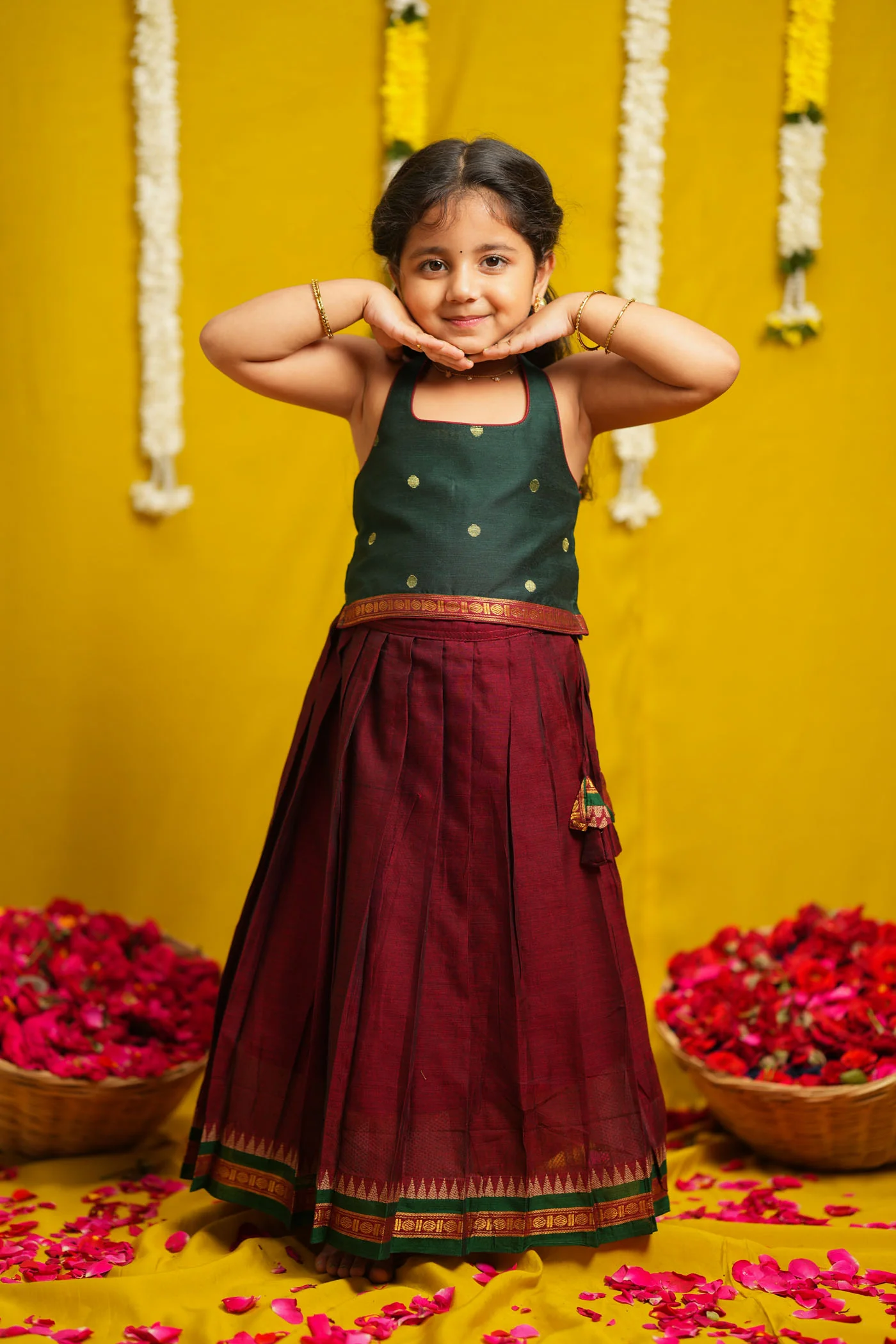 Megha Green with Maroon Lehenga Mini - Image 7