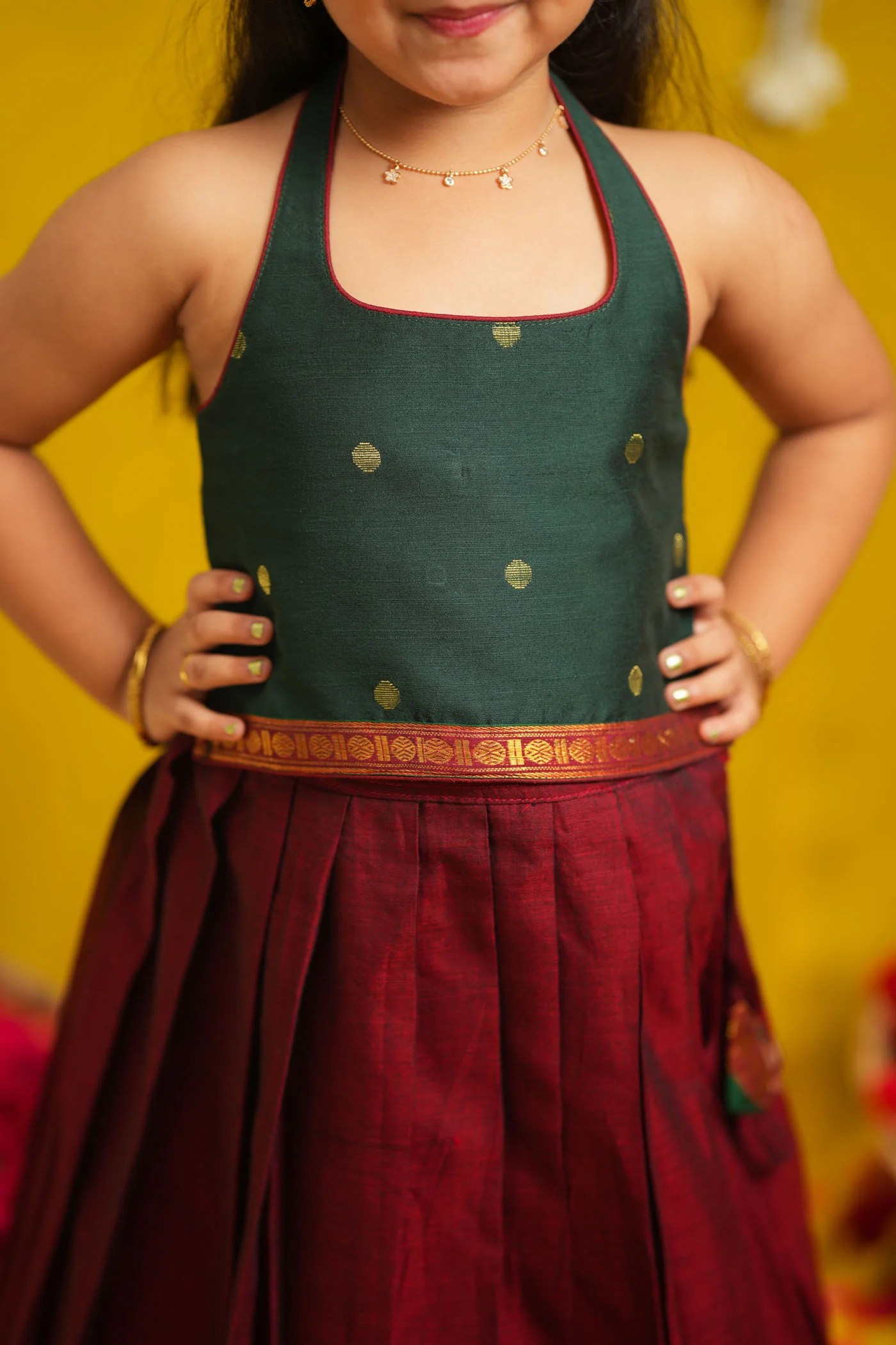 Megha Green with Maroon Lehenga Mini - Image 8
