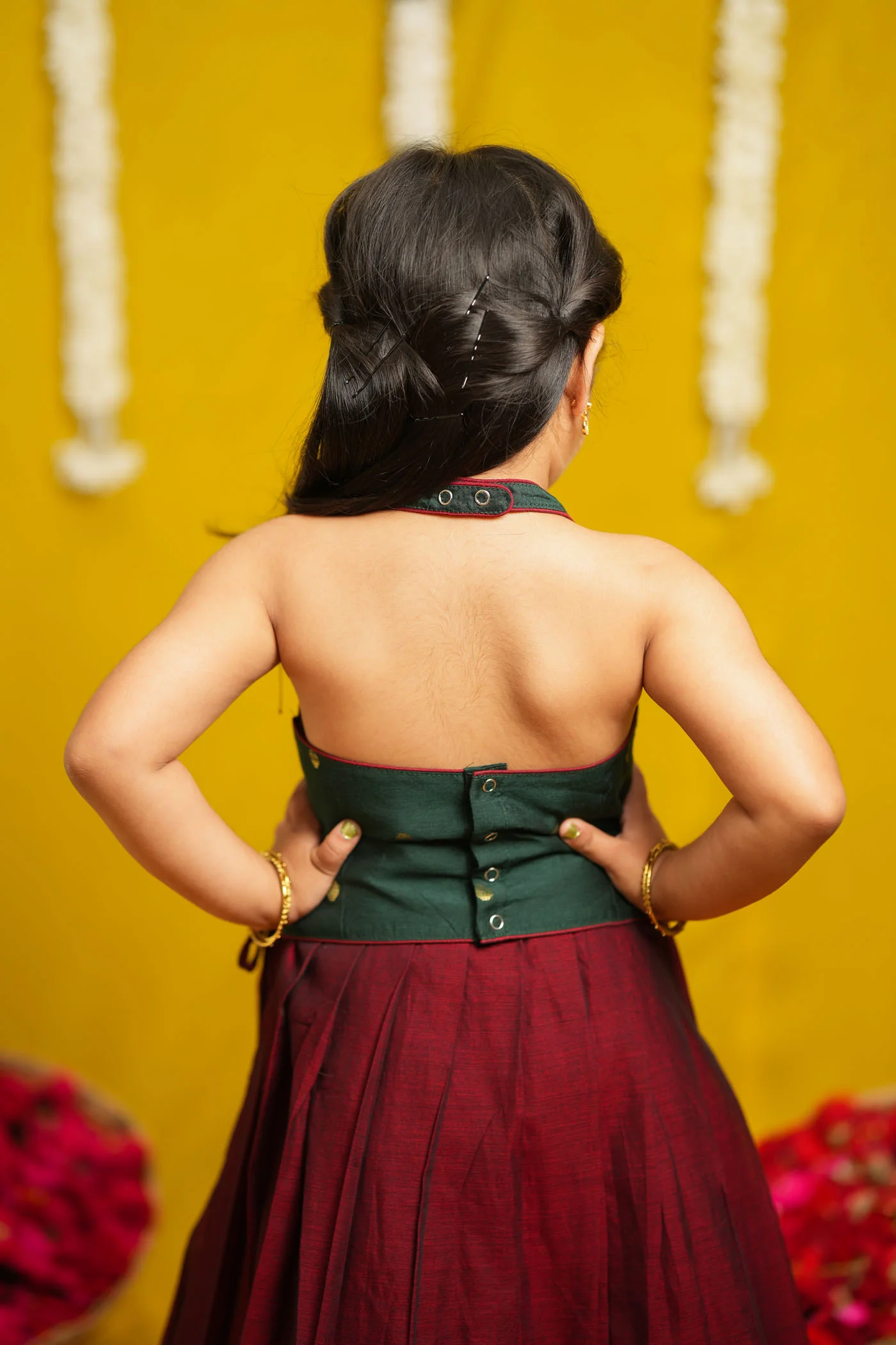 Megha Green with Maroon Lehenga Mini - Image 9
