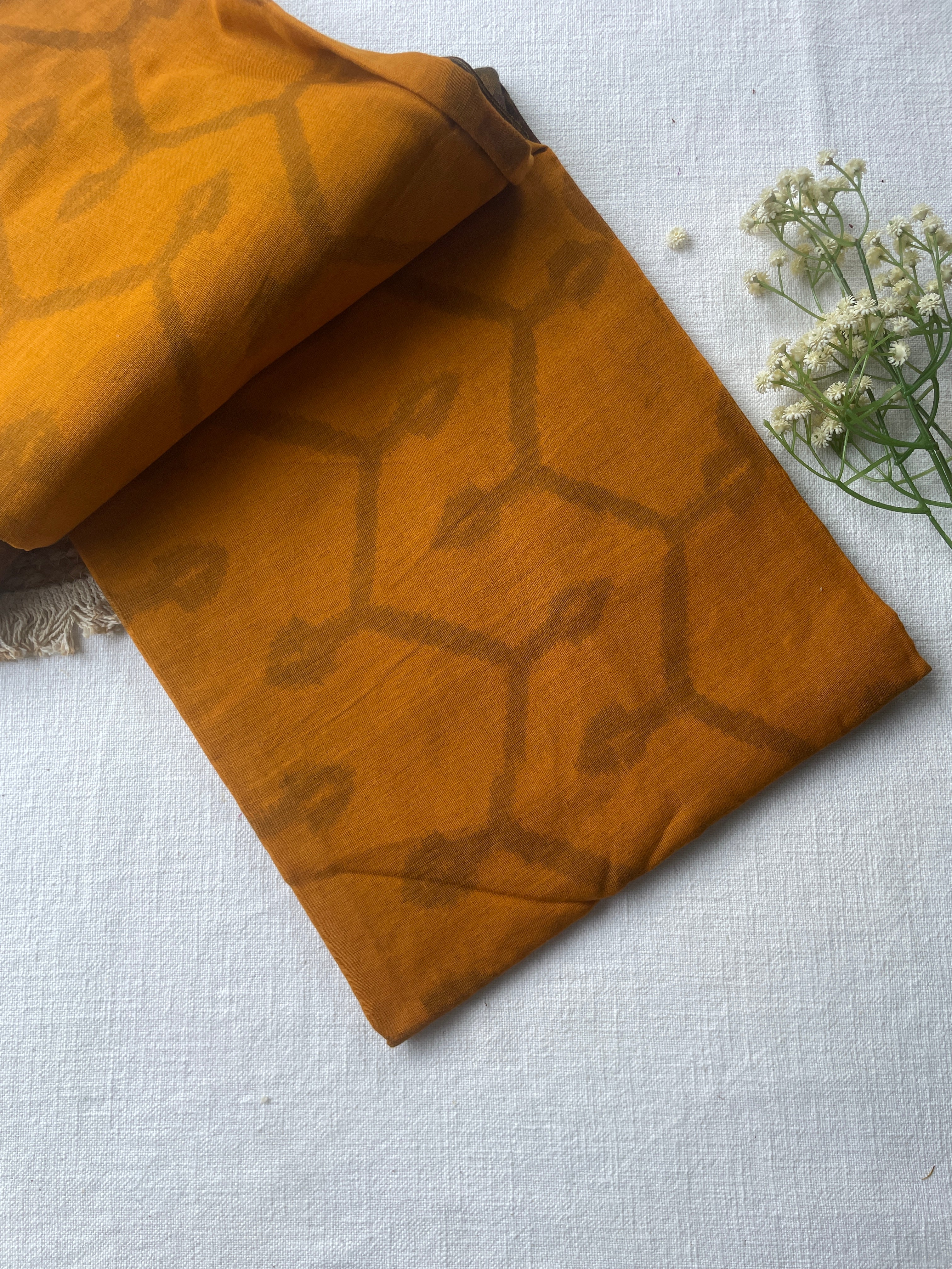 Mustard & Brown Mul Mul Cotton Saree - Image 2