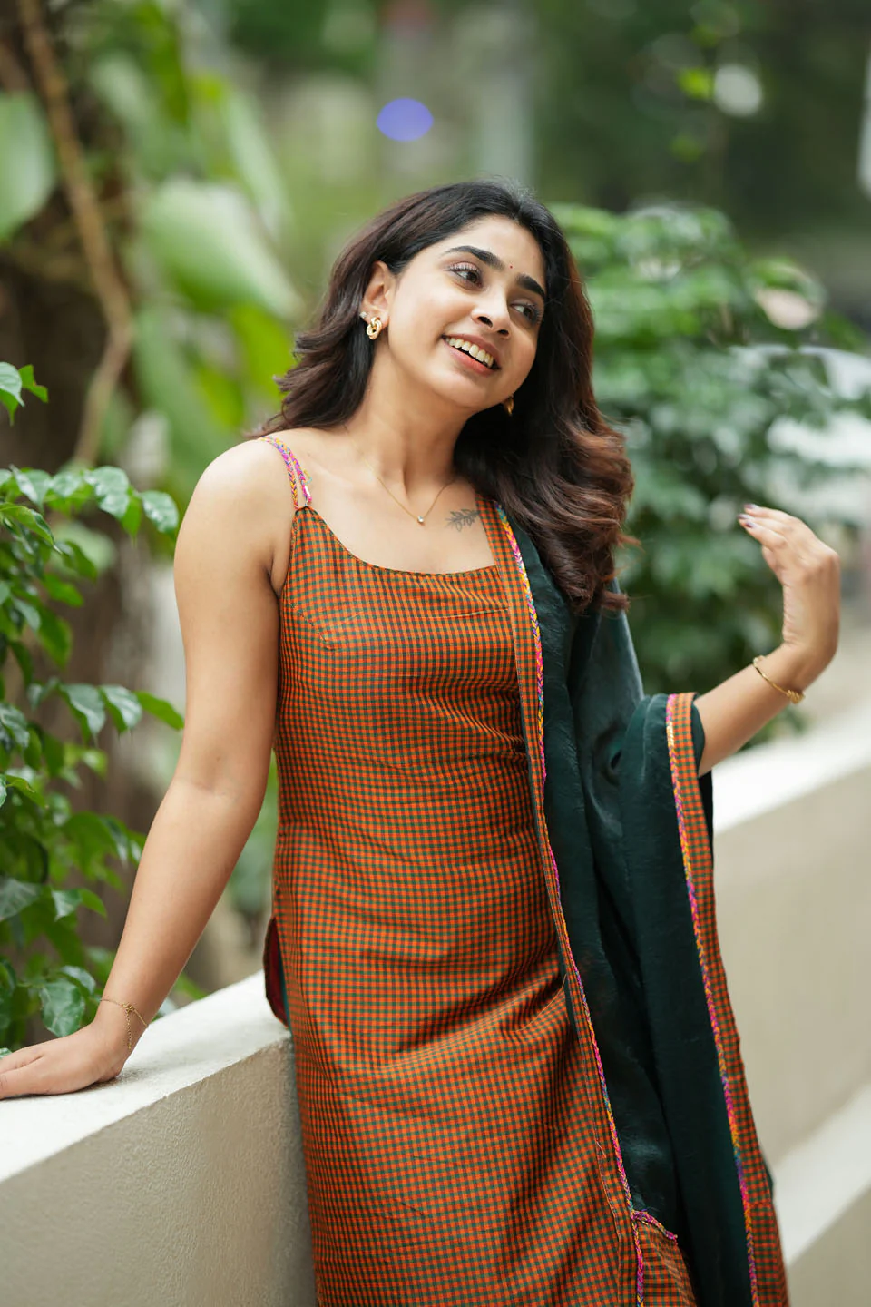 Narmada Rust with Green Kurti (Set of Top & Dupatta) - Image 3