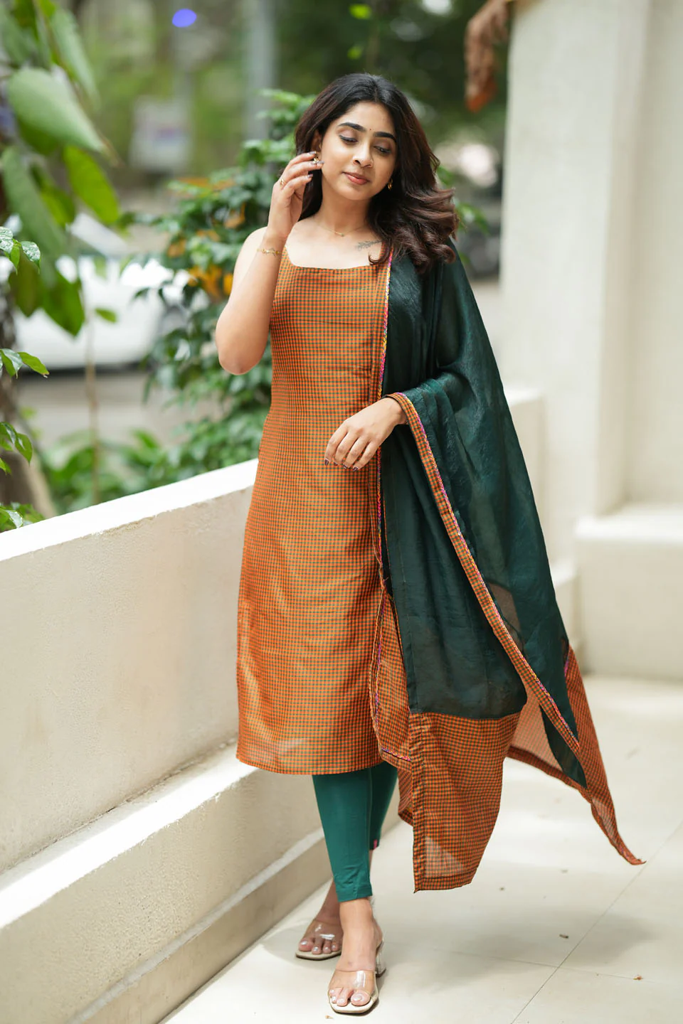 Narmada Rust with Green Kurti (Set of Top & Dupatta) - Image 4