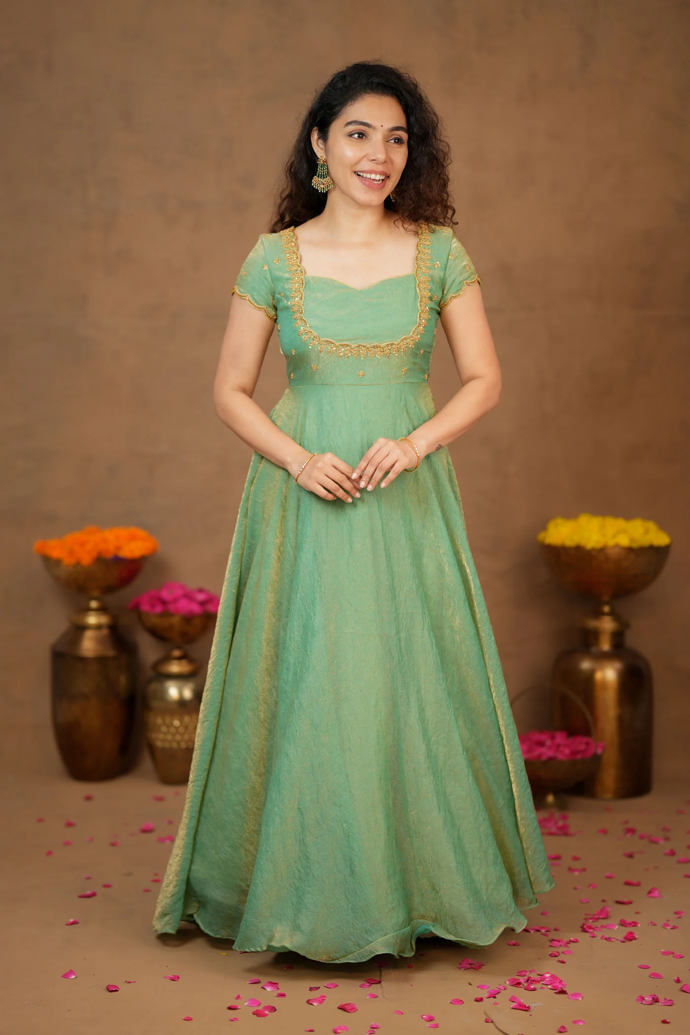 Niharika Aqua Green Maxi Dress (Set of 2) - Image 3