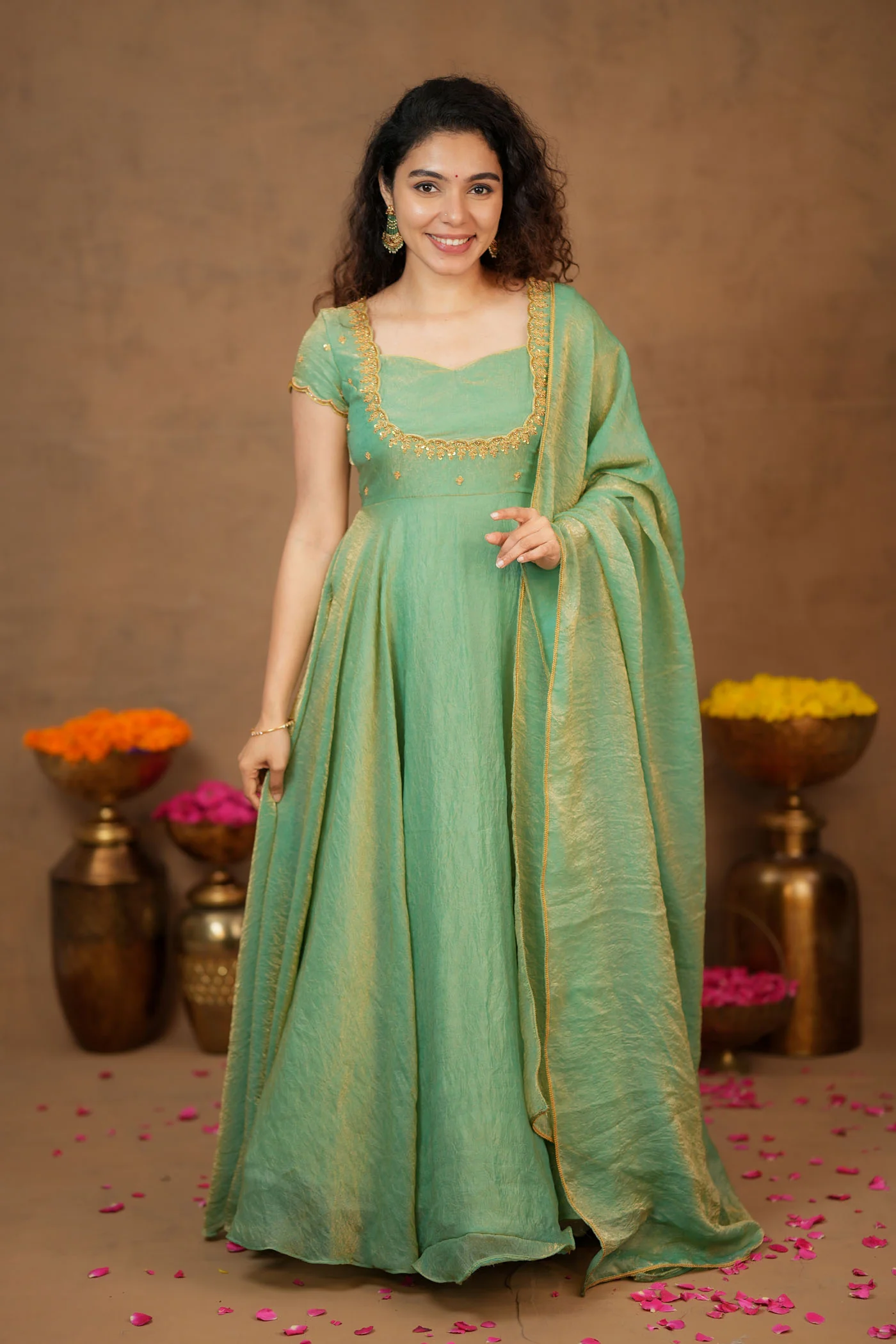 Niharika Aqua Green Maxi Dress (Set of 2) - Image 4