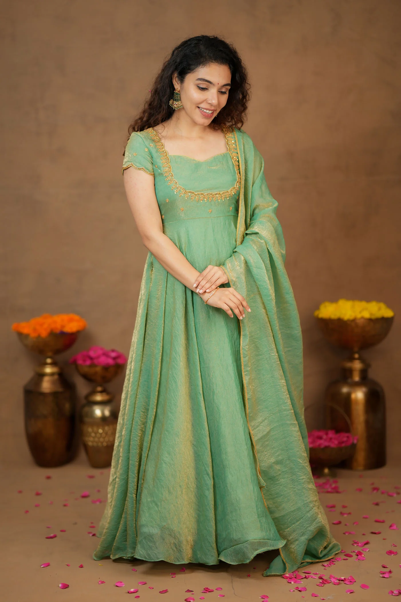 Niharika Aqua Green Maxi Dress (Set of 2) - Image 5