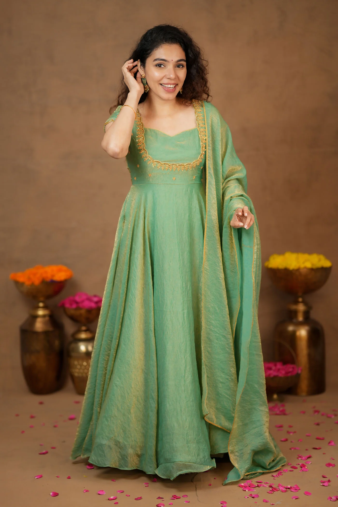 Niharika Aqua Green Maxi Dress (Set of 2) - Image 6