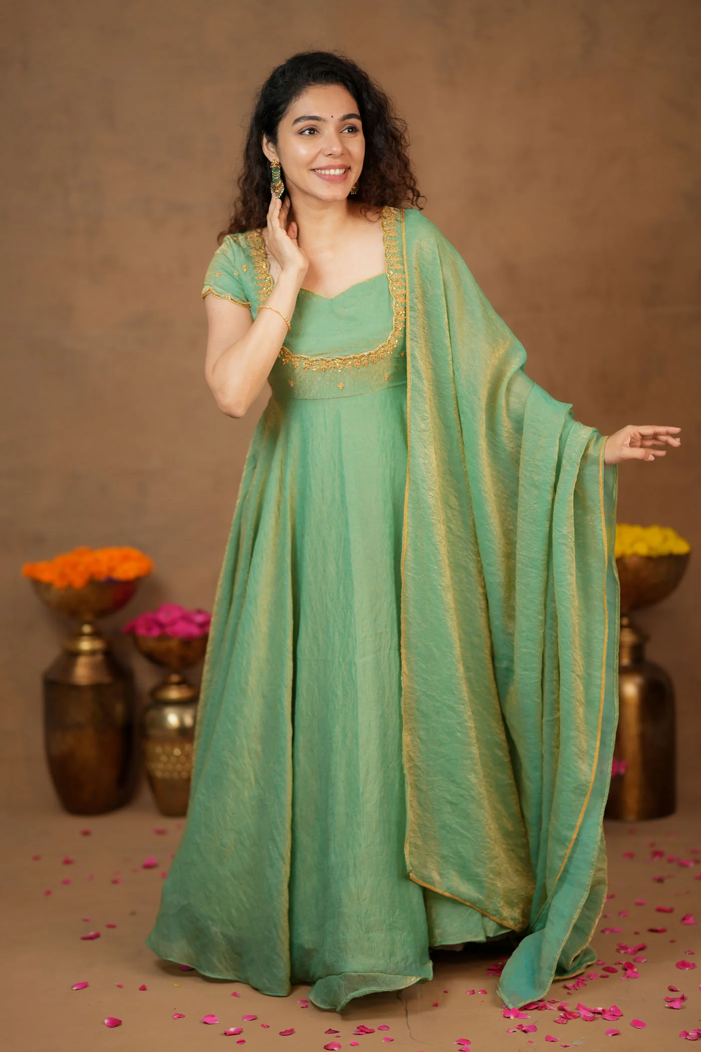 Niharika Aqua Green Maxi Dress (Set of 2) - Image 7