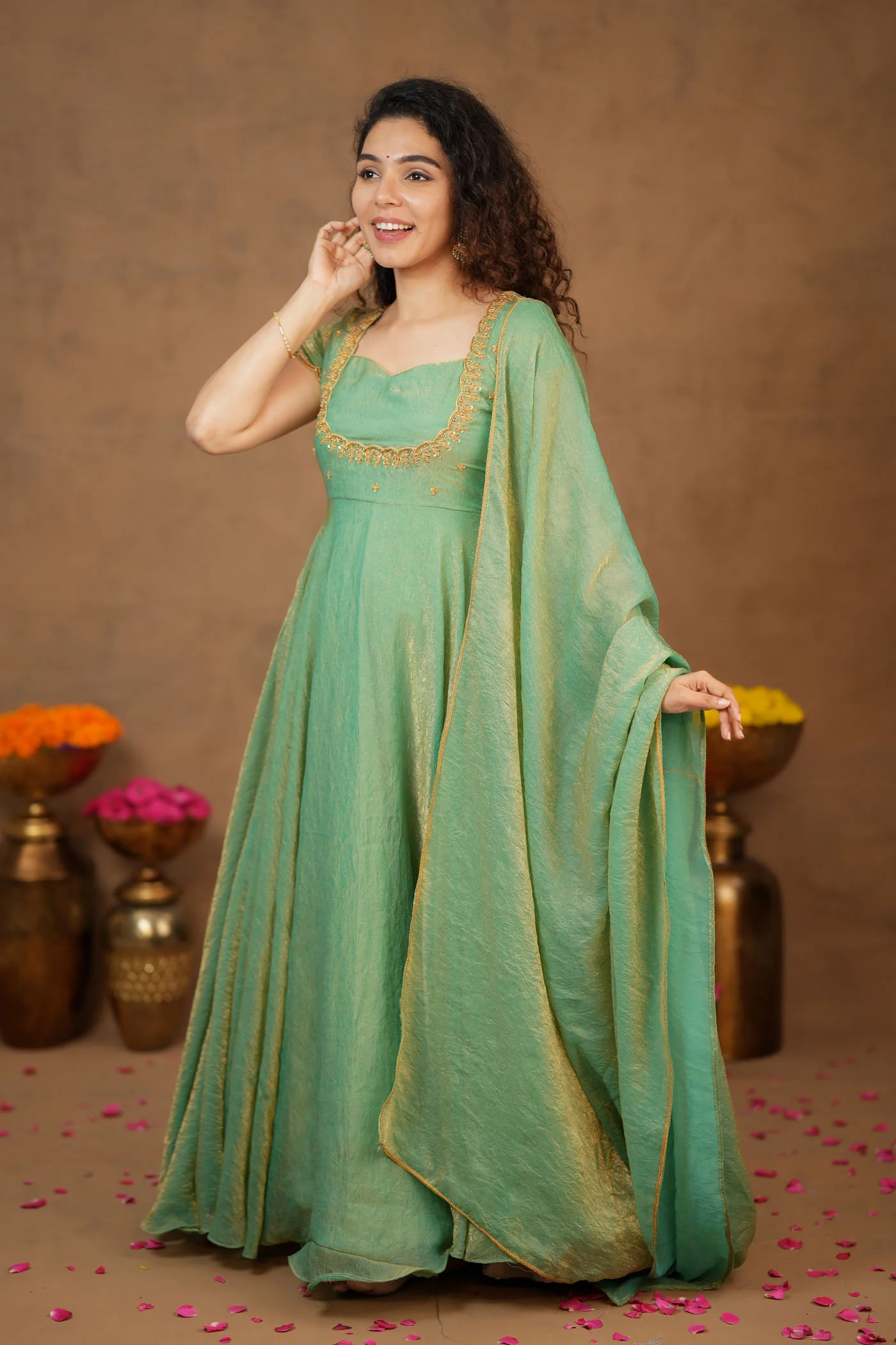 Niharika Aqua Green Maxi Dress (Set of 2) - Image 8