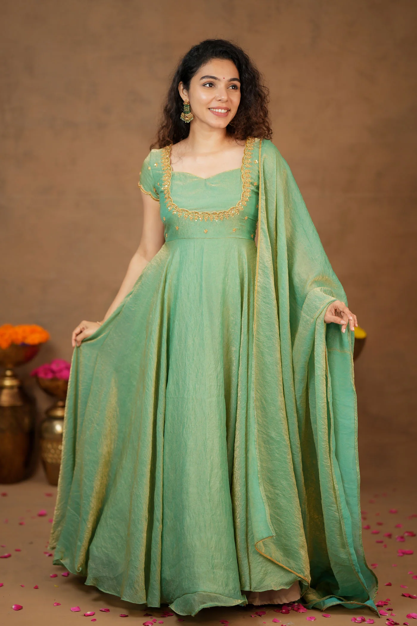 Niharika Aqua Green Maxi Dress (Set of 2) - Image 9