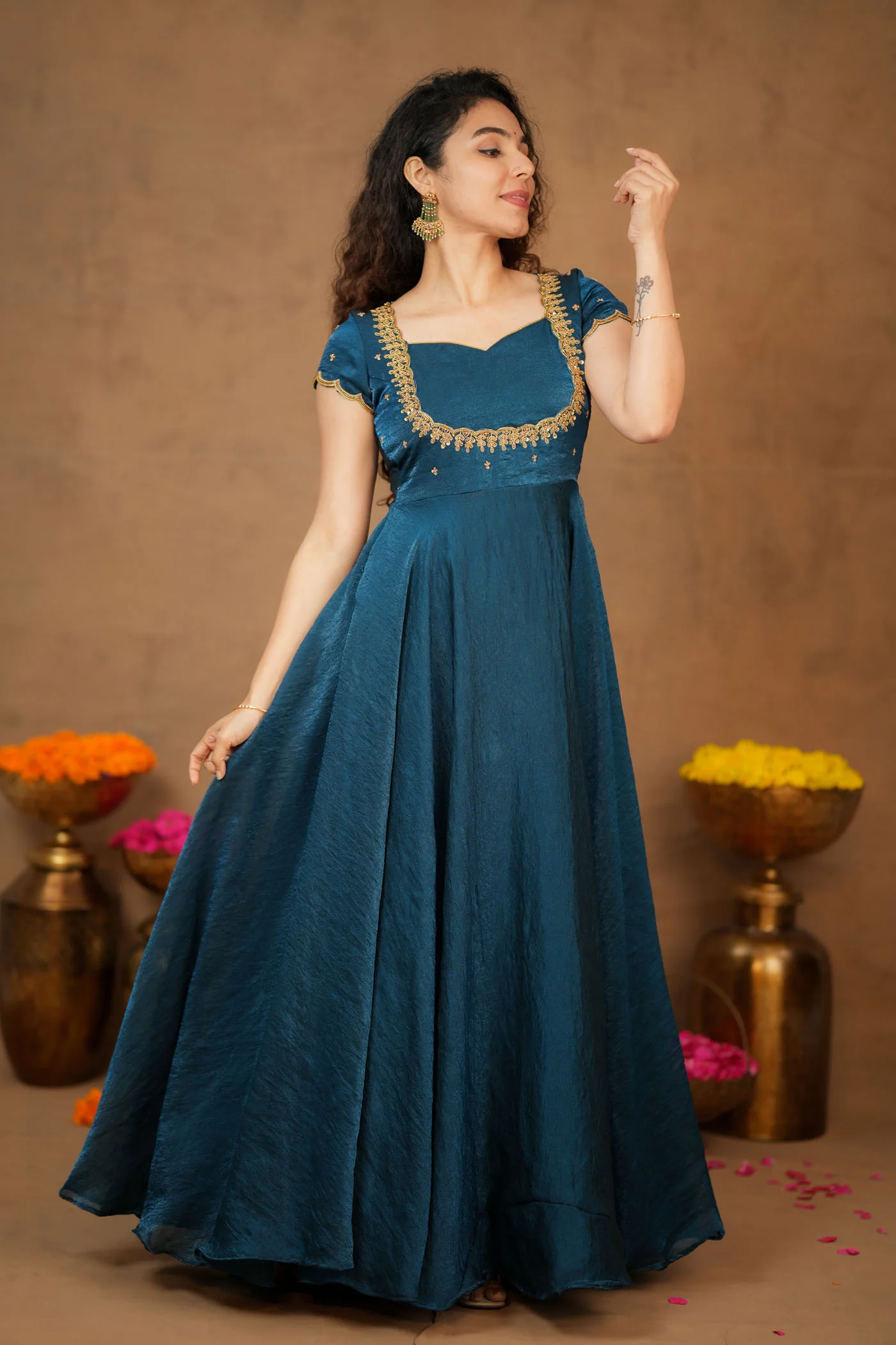 Niharika Teal Maxi Dress (Set of 2) - Image 12