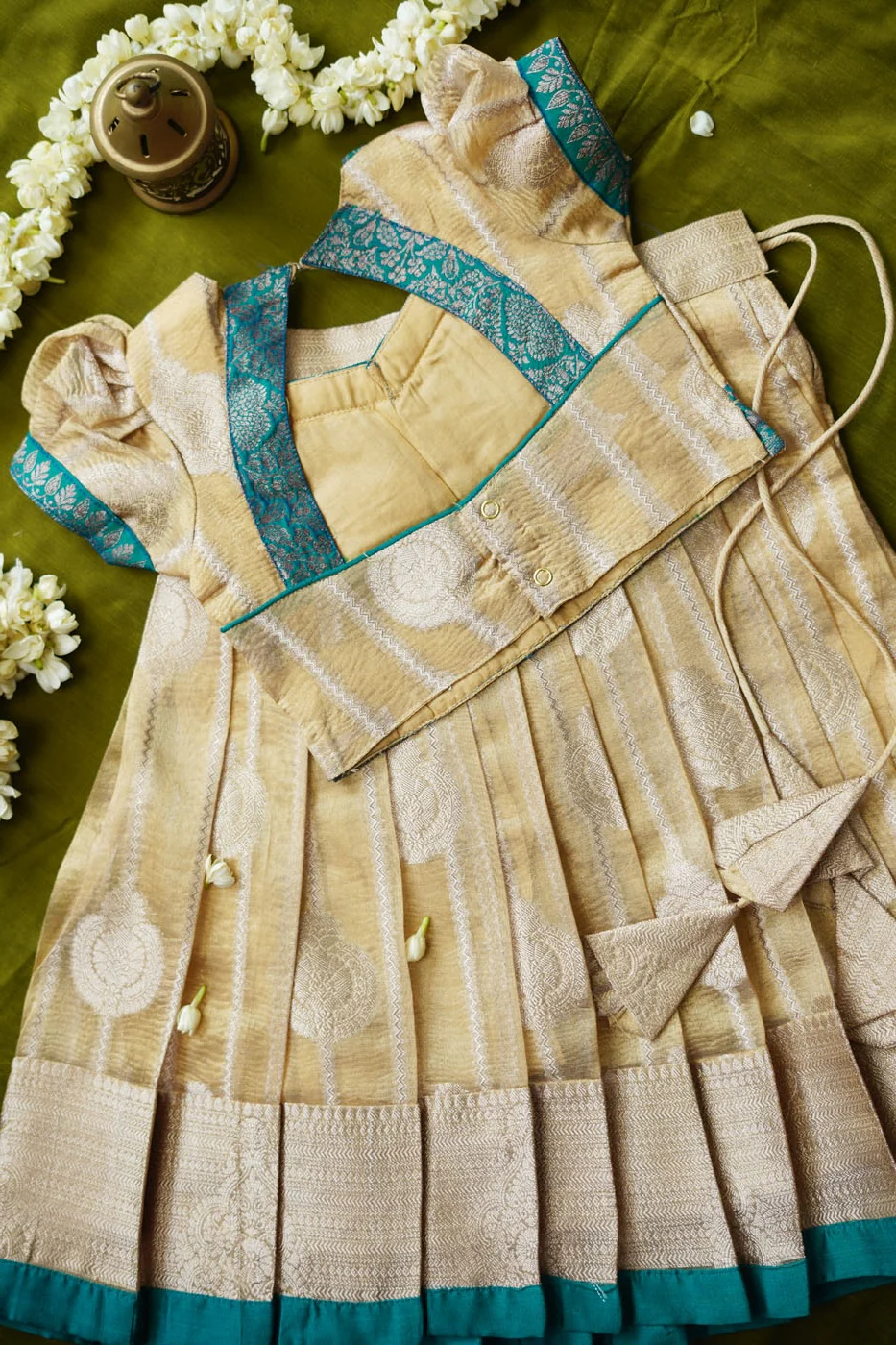Nila Gold with Teal Banarasi Kids Mini - Image 10