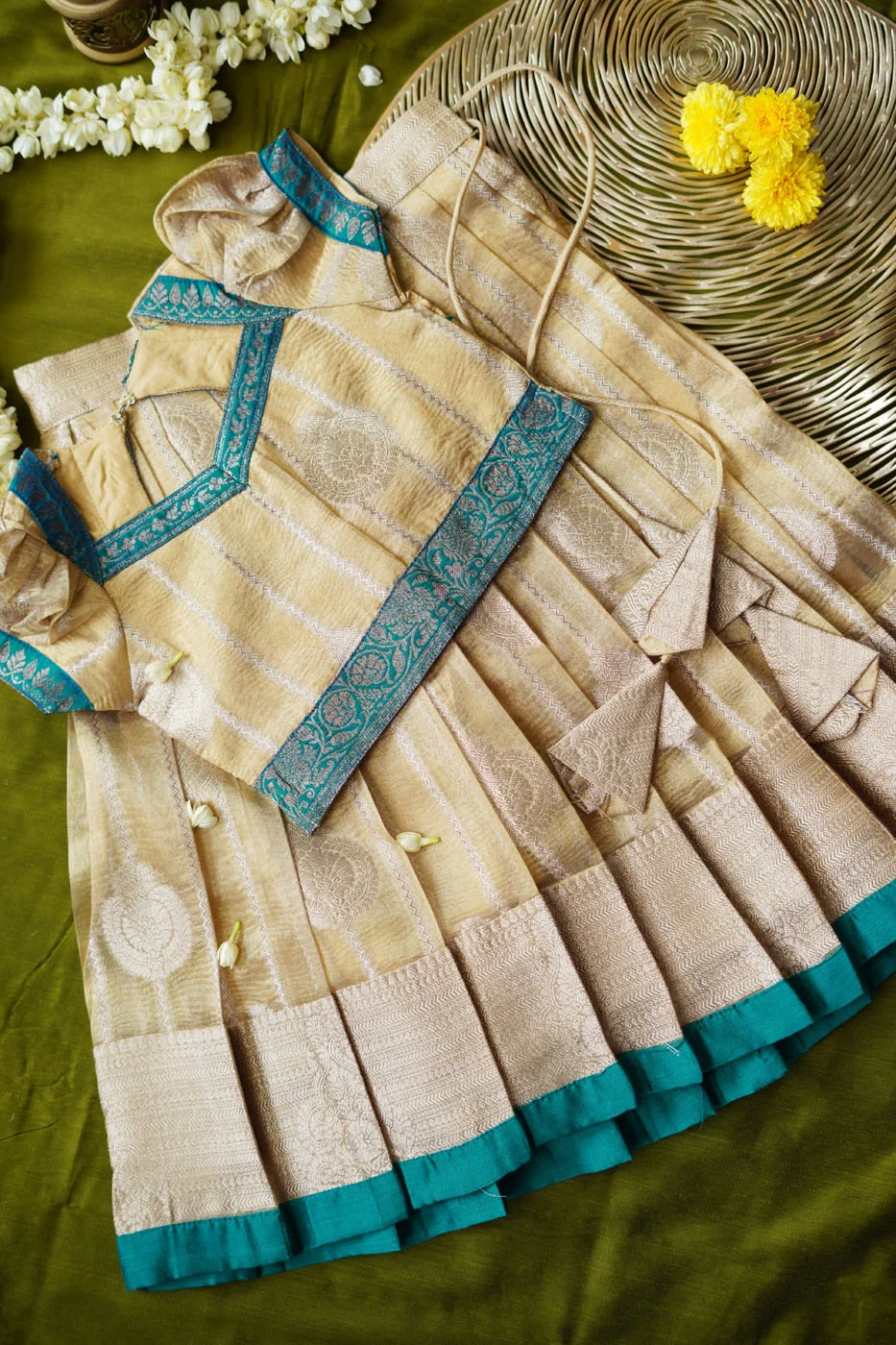 Nila Gold with Teal Banarasi Kids Mini - Image 3