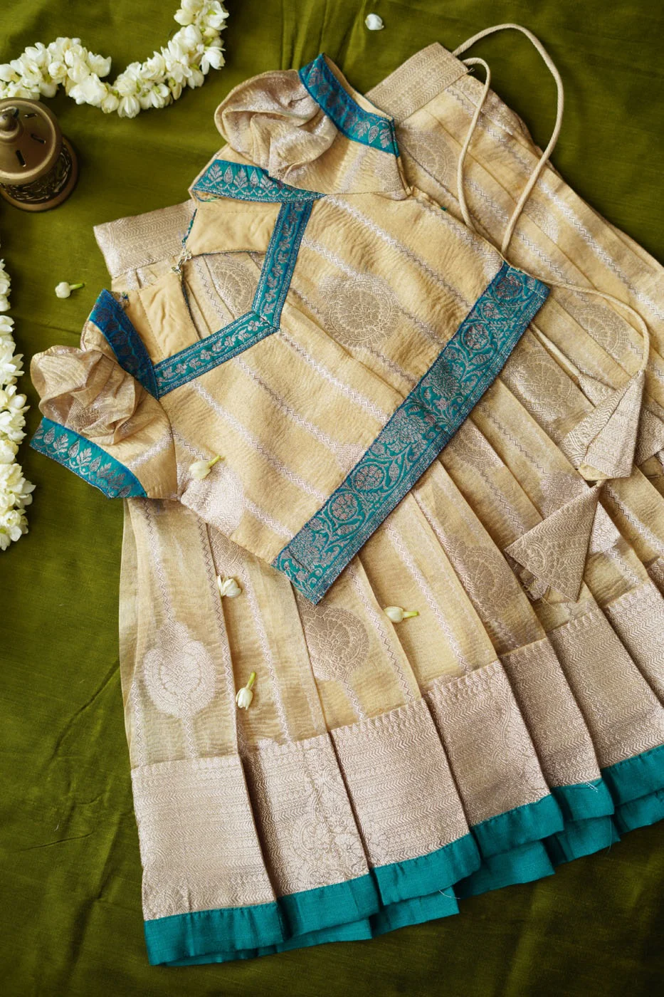 Nila Gold with Teal Banarasi Kids Mini - Image 4