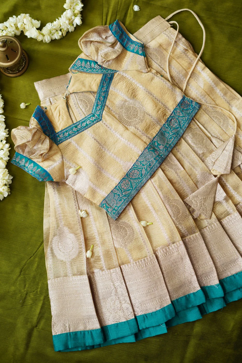 Nila Gold with Teal Banarasi Kids Mini - Image 5