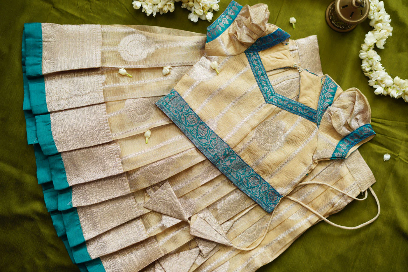 Nila Gold with Teal Banarasi Kids Mini - Image 6