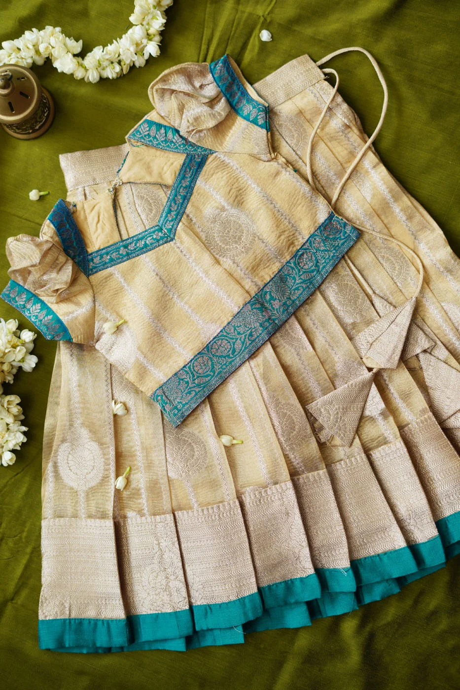 Nila Gold with Teal Banarasi Kids Mini - Image 7