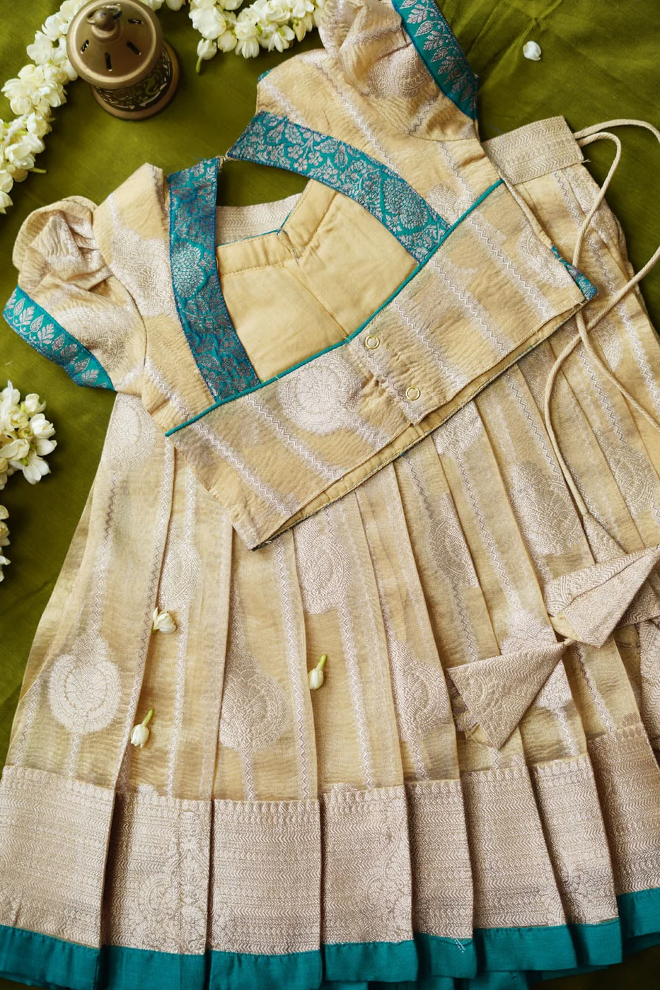 Nila Gold with Teal Banarasi Kids Mini - Image 9
