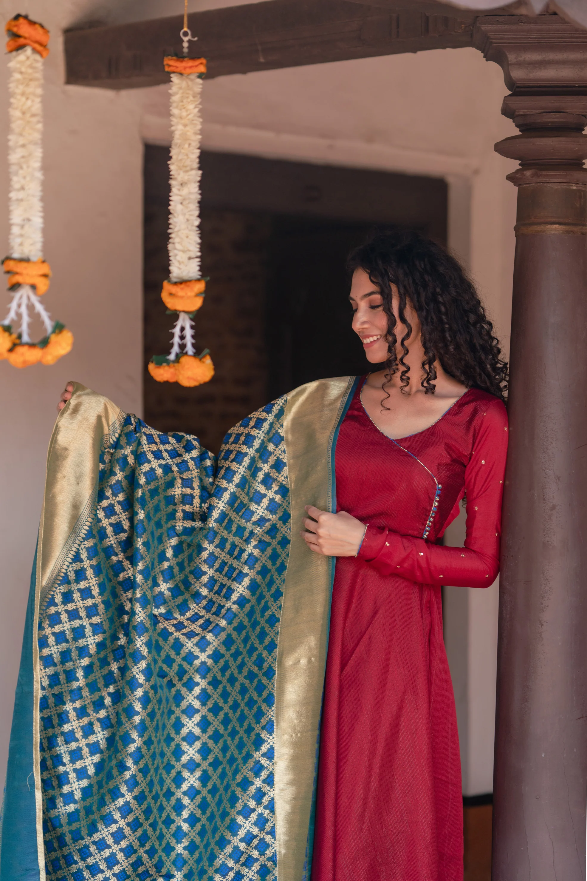 Shreya Maroon with Blue Co-Ord Set (Set of 3) - Image 3