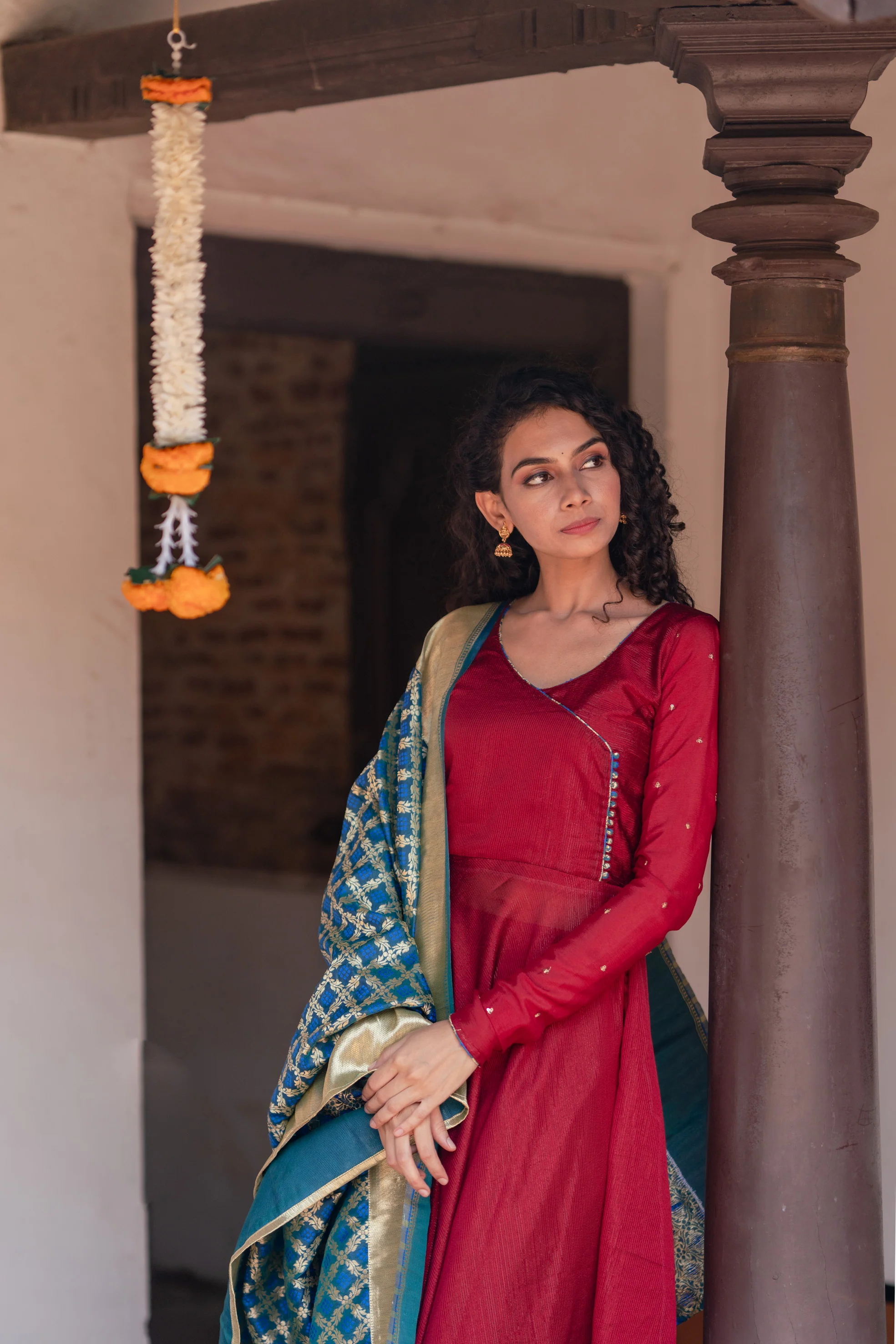 Shreya Maroon with Blue Co-Ord Set (Set of 3) - Image 4
