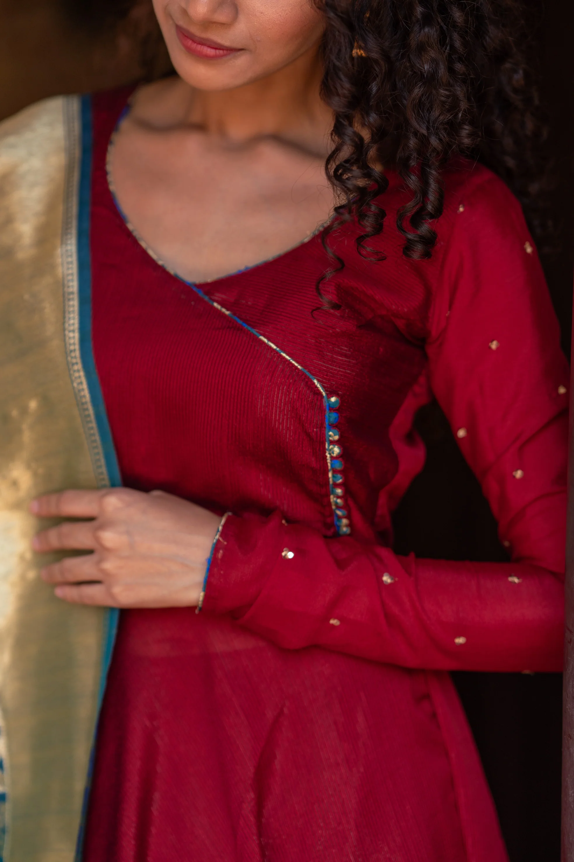 Shreya Maroon with Blue Co-Ord Set (Set of 3) - Image 5