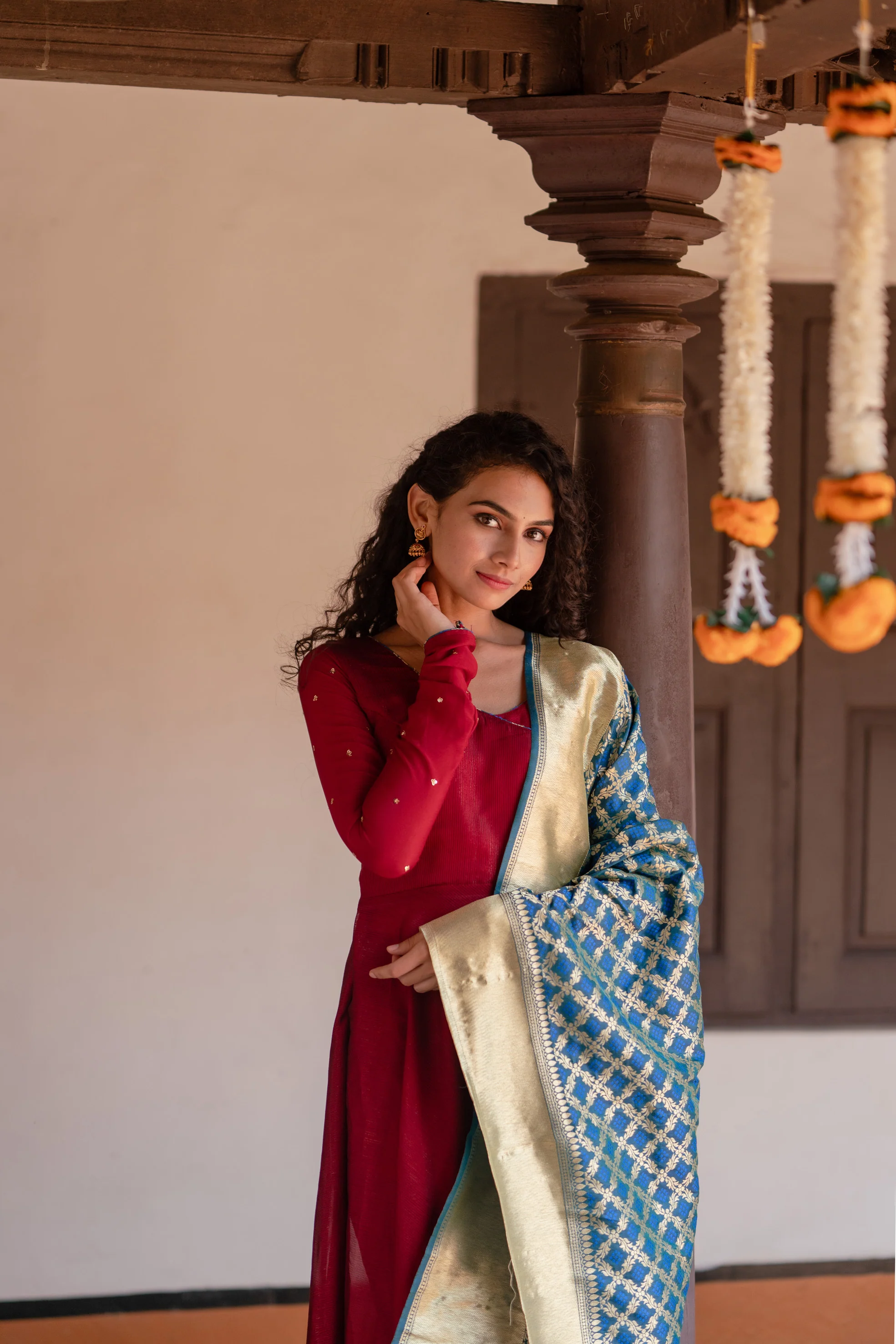 Shreya Maroon with Blue Co-Ord Set (Set of 3) - Image 6