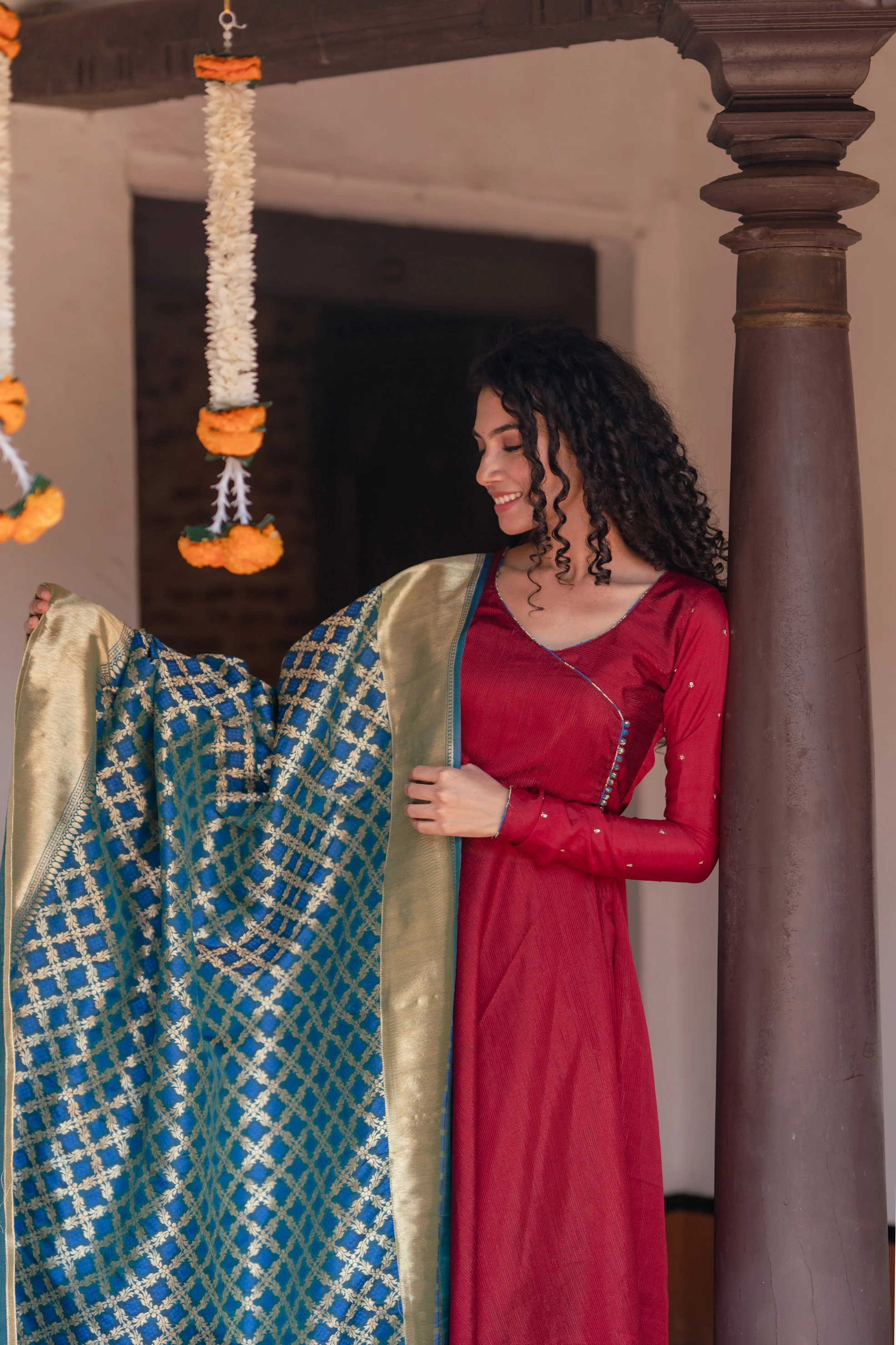 Shreya Maroon with Blue Co-Ord Set (Set of 3) - Image 7