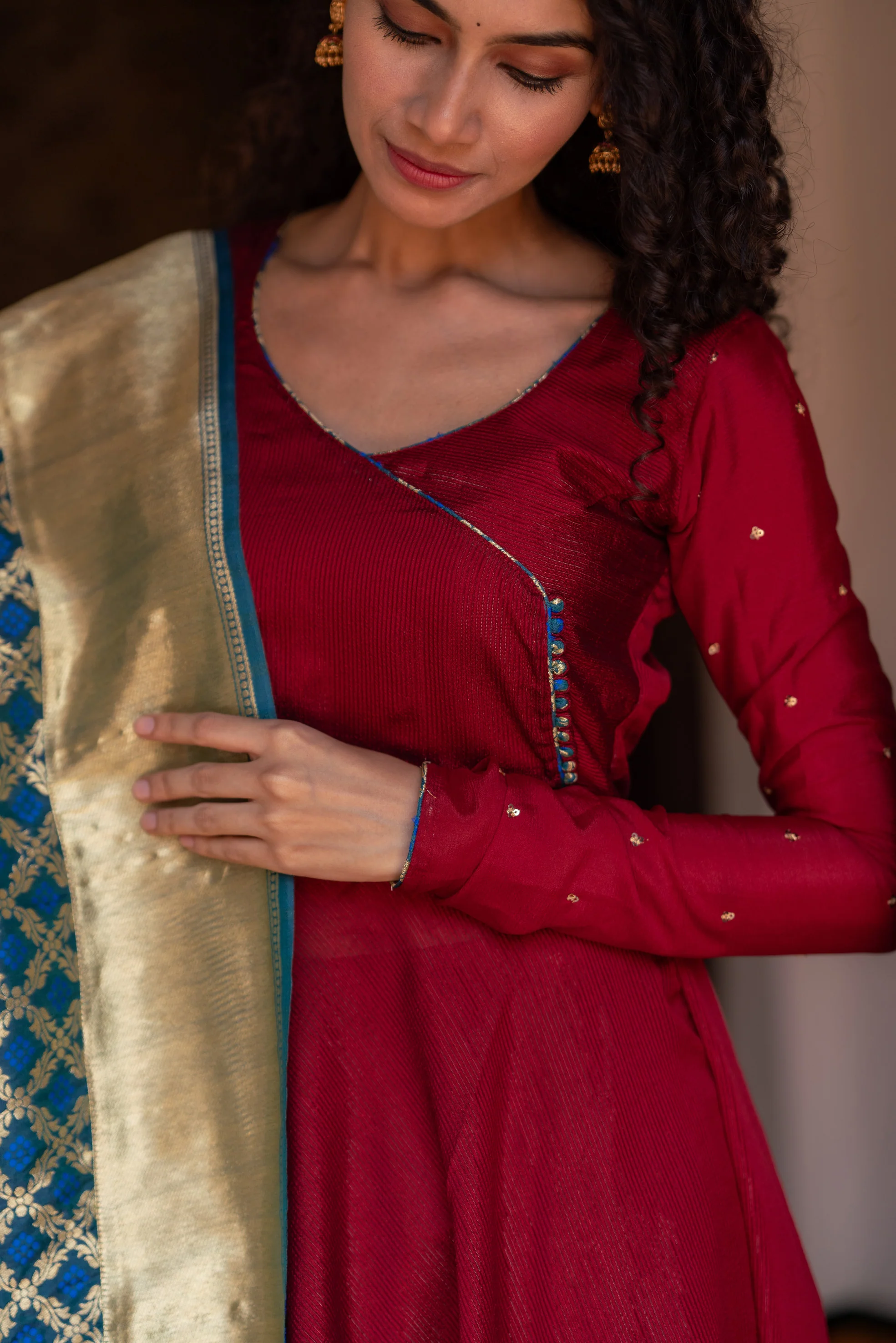 Shreya Maroon with Blue Co-Ord Set (Set of 3) - Image 8