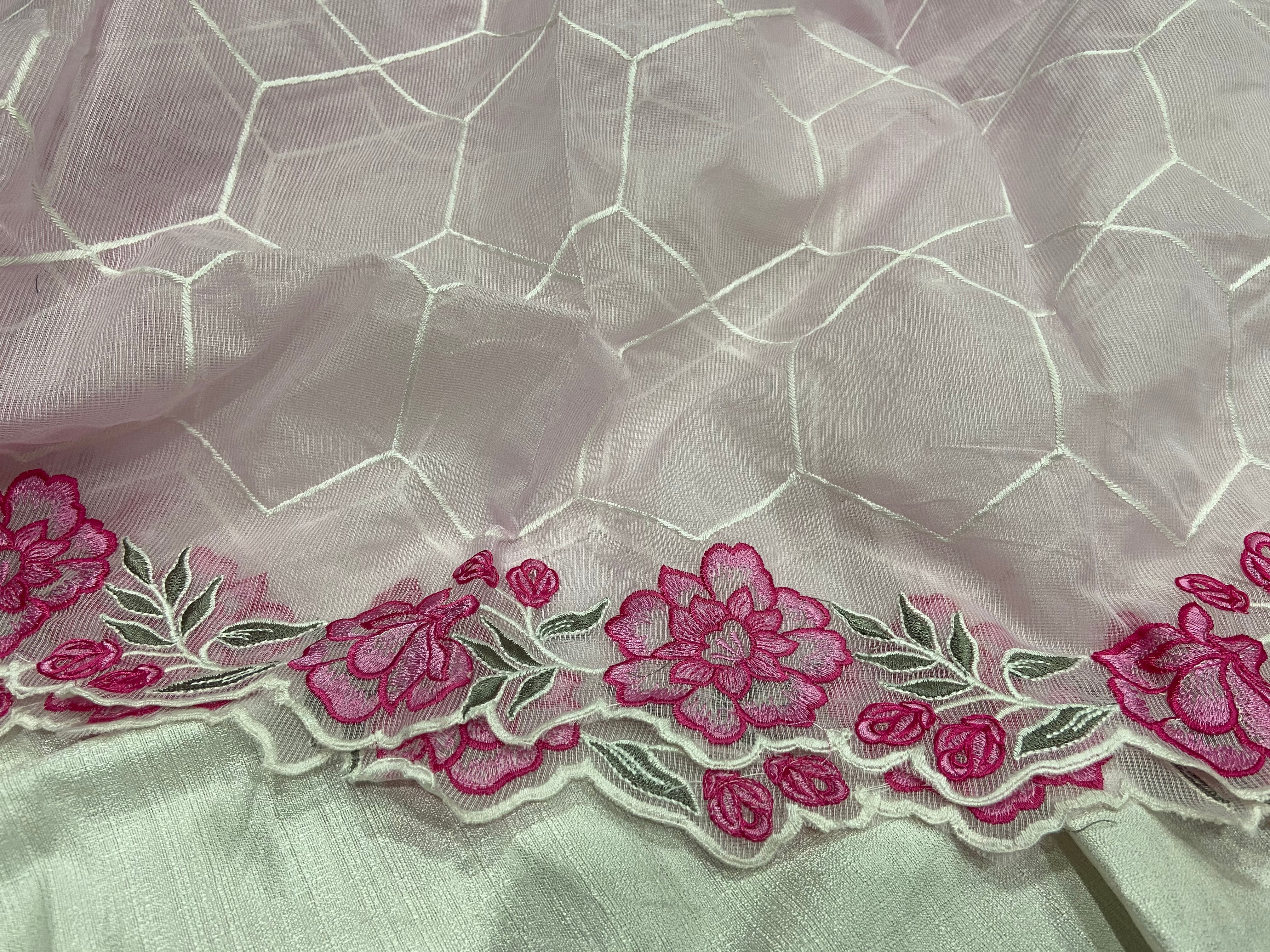 Pastel Pink Embroidered Dupatta paired with white top - Image 3