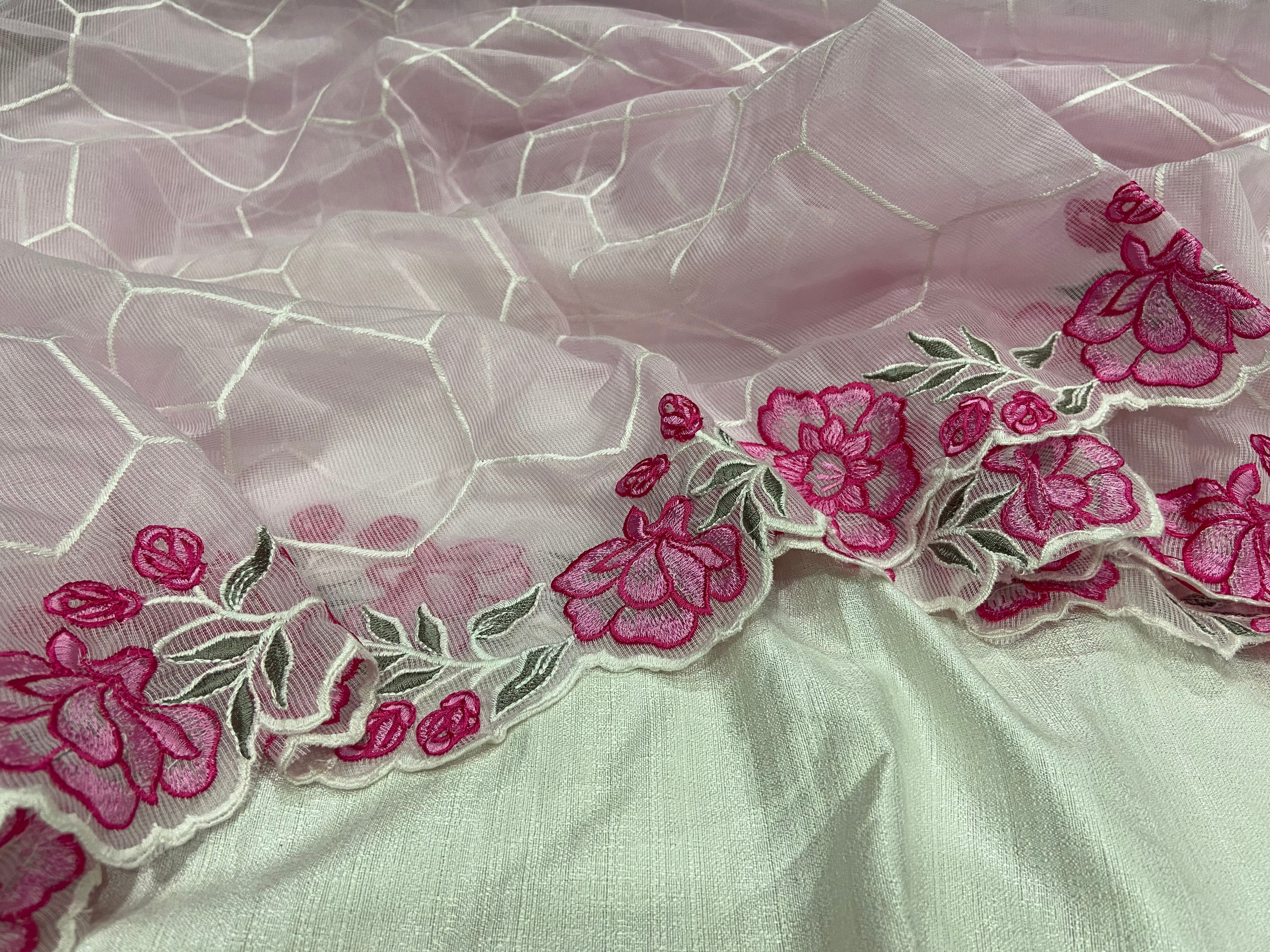 Pastel Pink Embroidered Dupatta paired with white top - Image 4