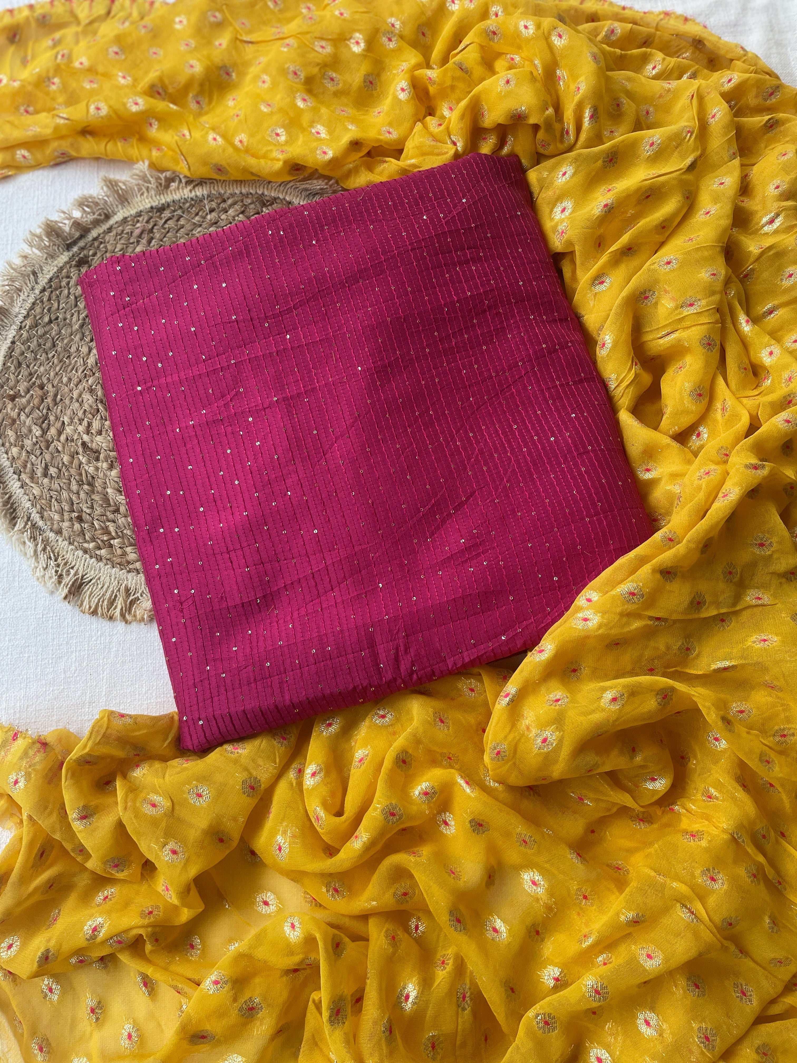 Pink & Yellow – Chanderi & Brocade Georgette Suit Set - Image 2