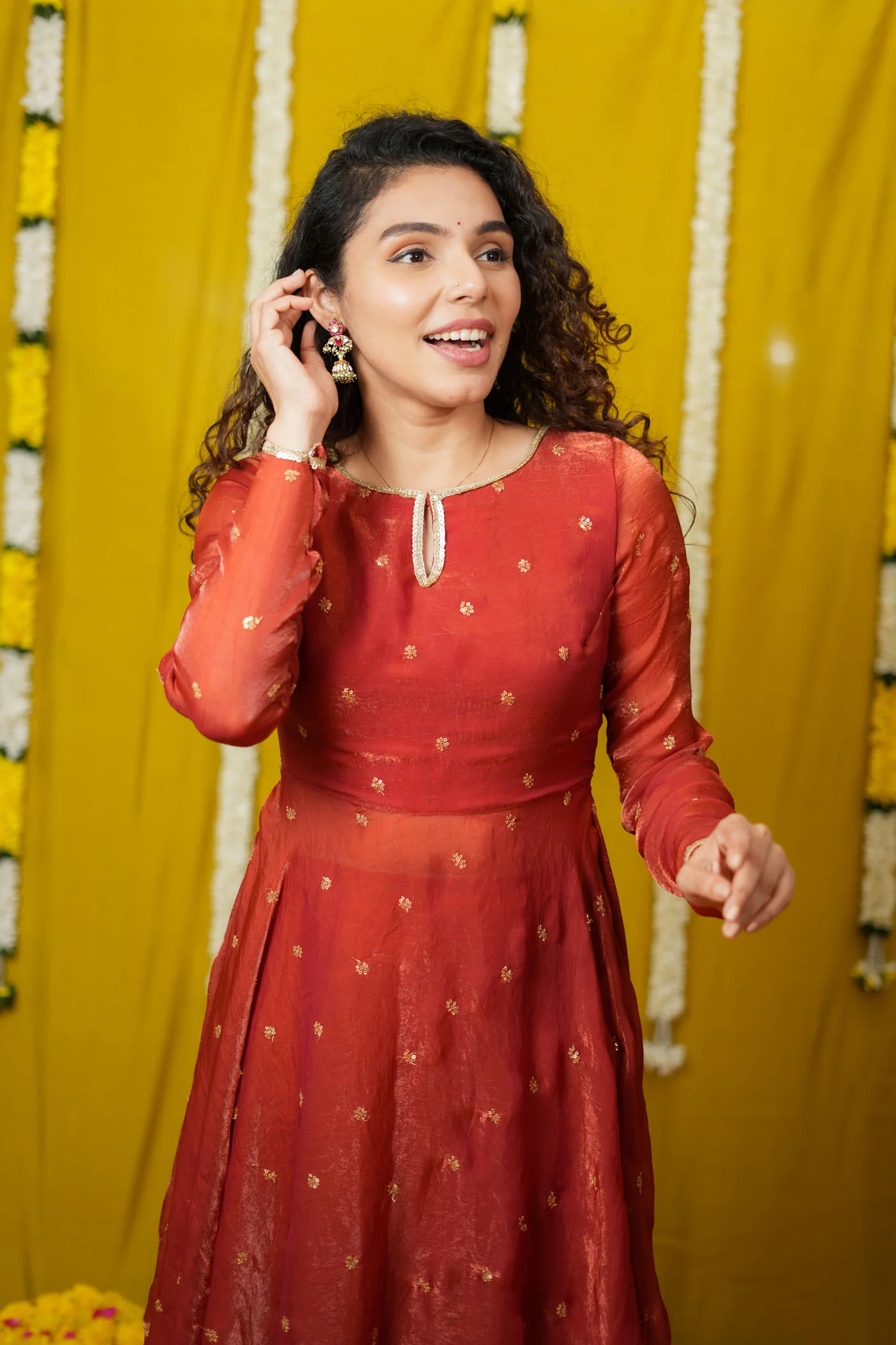 Pirainila Rust Orange Anarkali Kurta (Set of 2) - Image 10