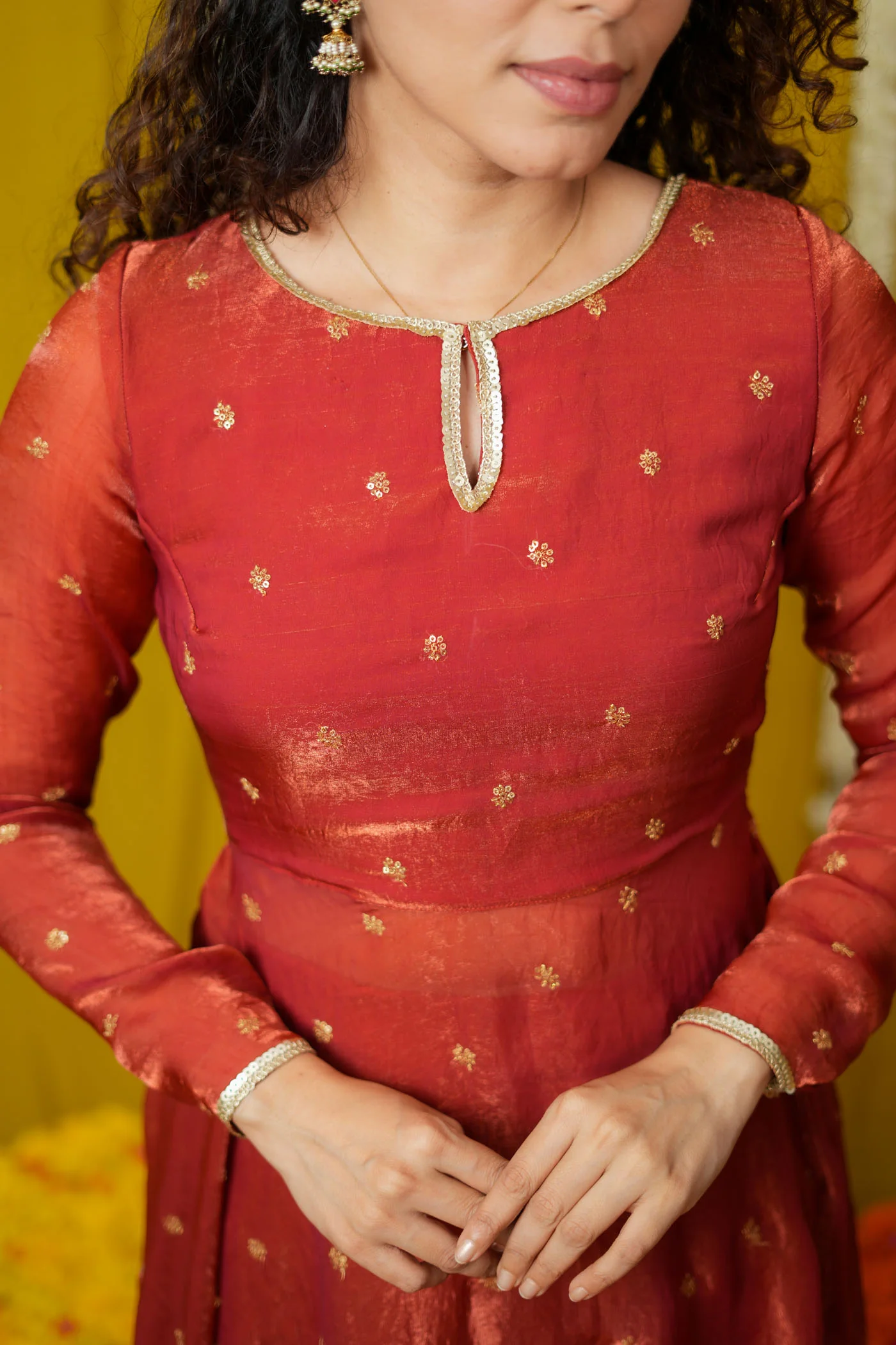 Pirainila Rust Orange Anarkali Kurta (Set of 2) - Image 14