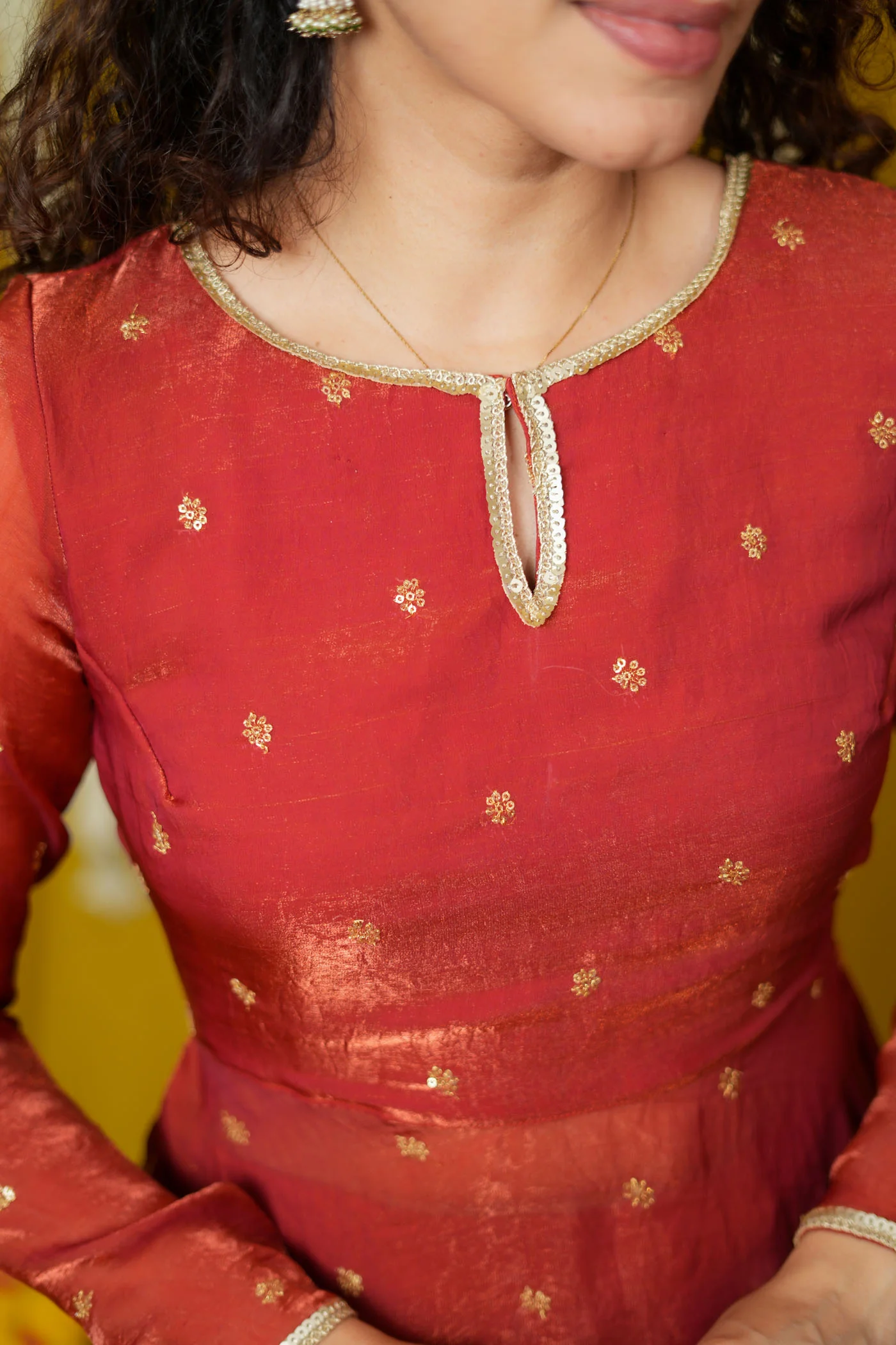 Pirainila Rust Orange Anarkali Kurta (Set of 2) - Image 15