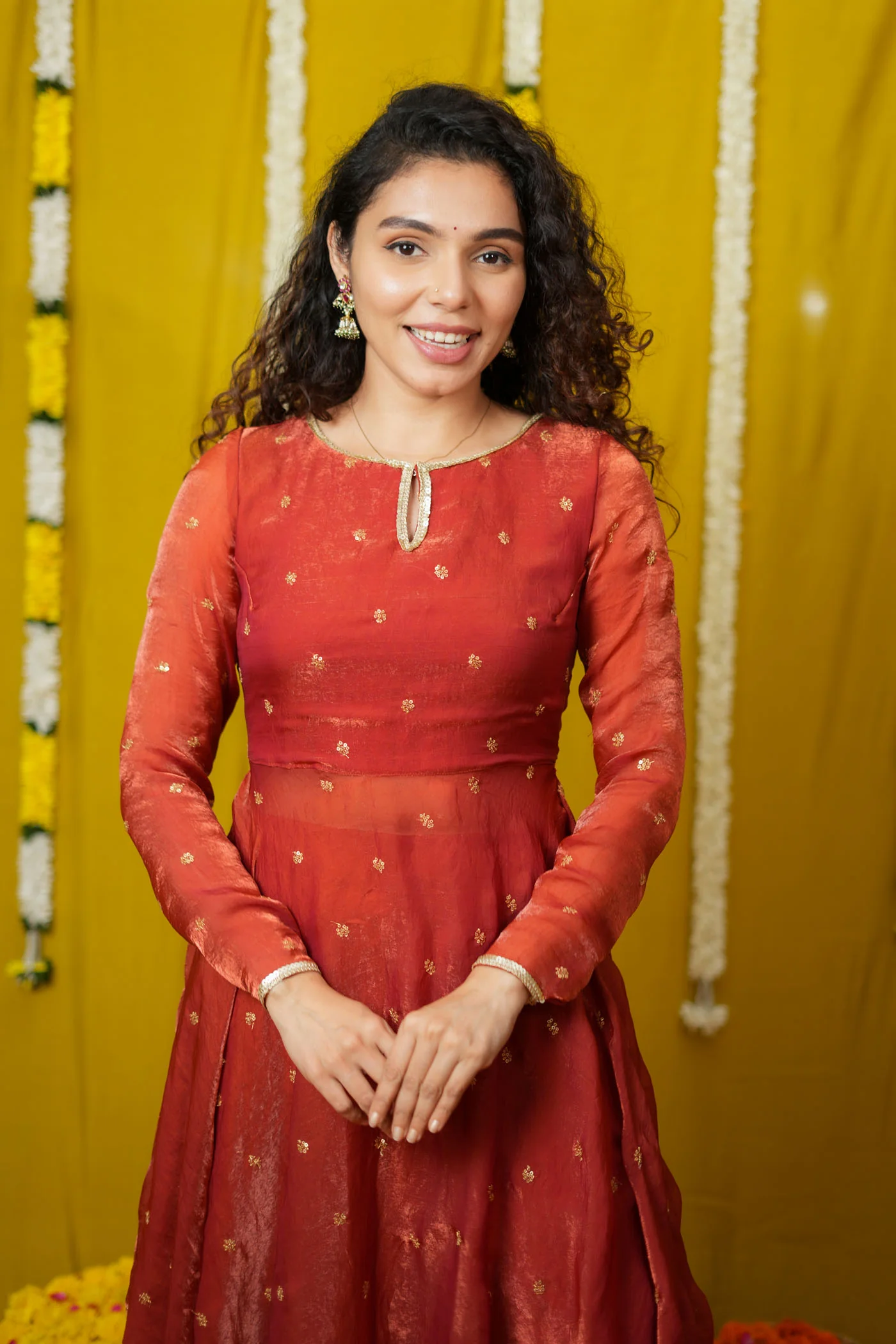 Pirainila Rust Orange Anarkali Kurta (Set of 2) - Image 8