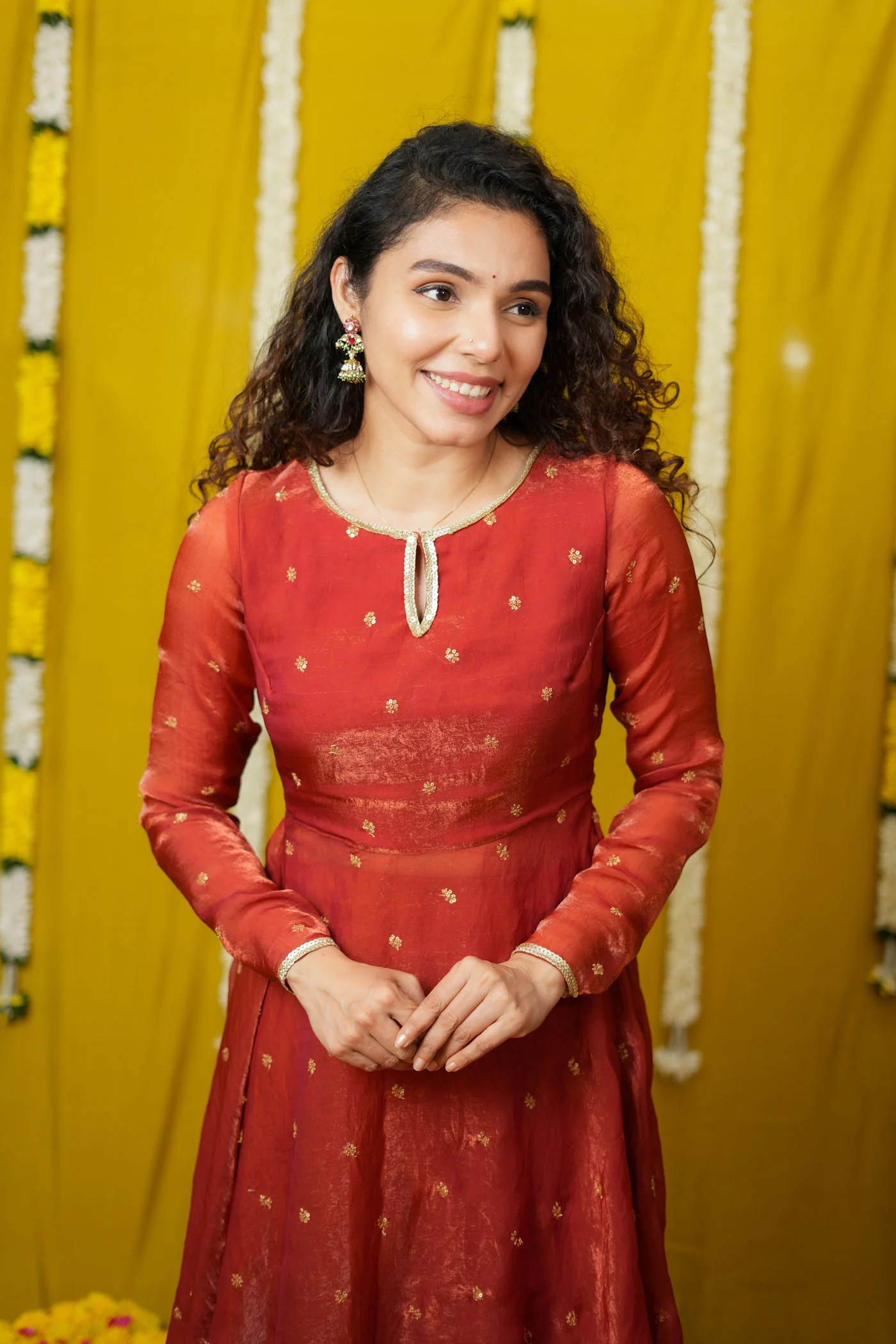 Pirainila Rust Orange Anarkali Kurta (Set of 2) - Image 9