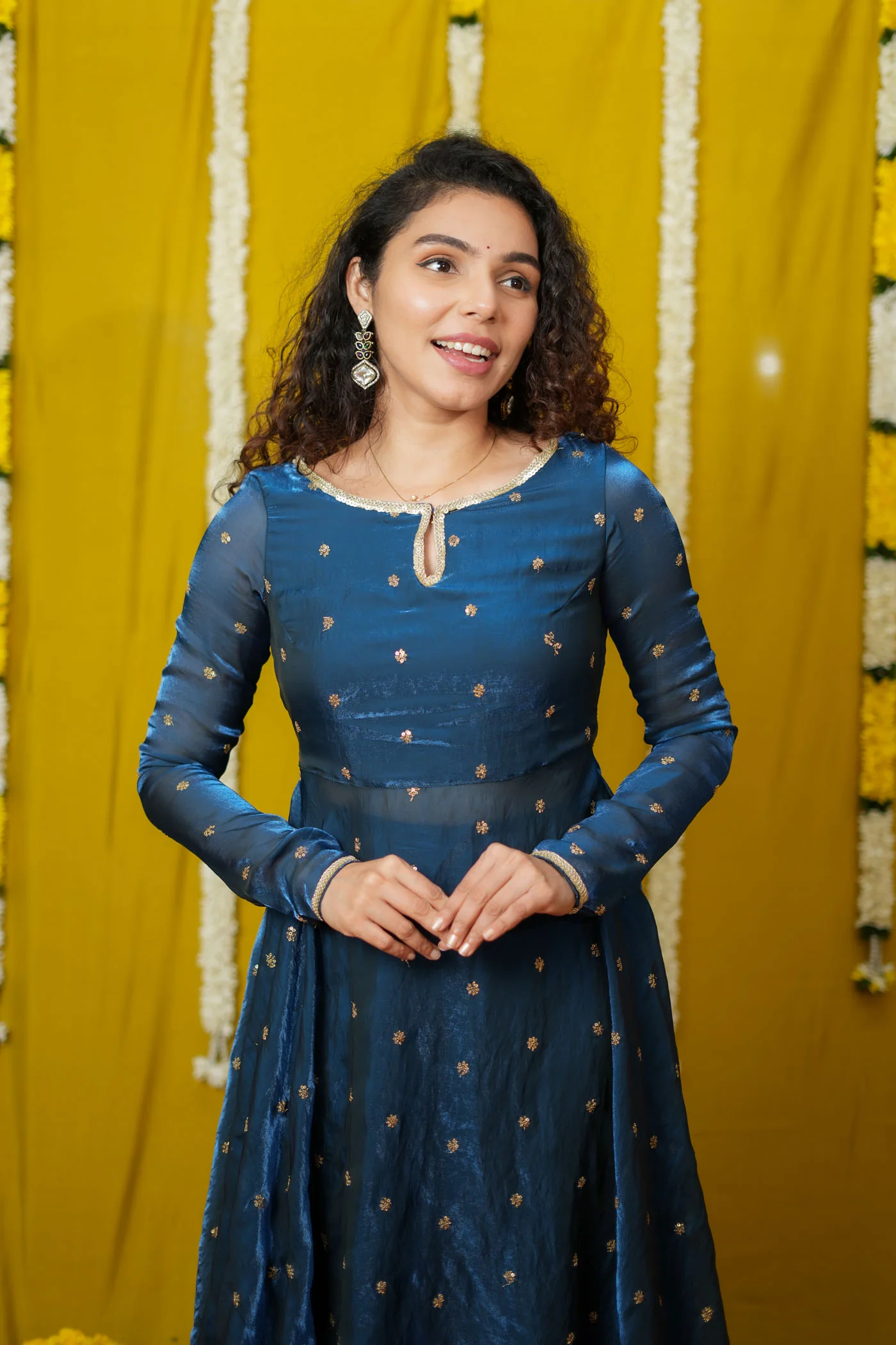 Pirainila Teal Anarkali Kurta (Set of 2) - Image 12
