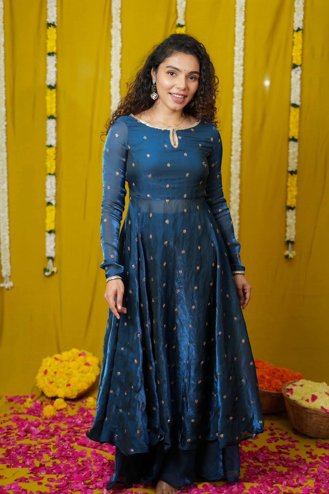 Pirainila Teal Anarkali Kurta (Set of 2) - Image 2