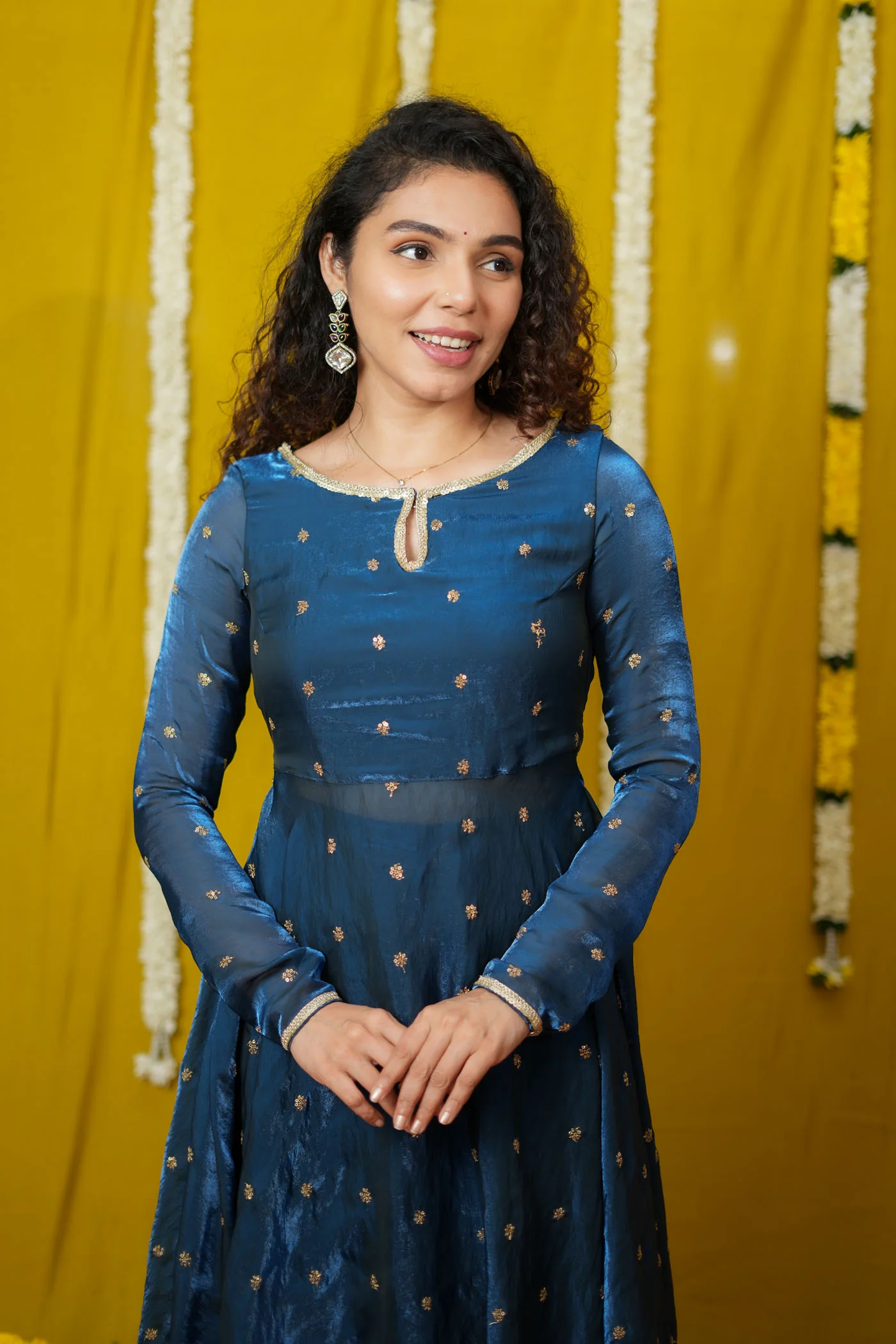 Pirainila Teal Anarkali Kurta (Set of 2) - Image 3
