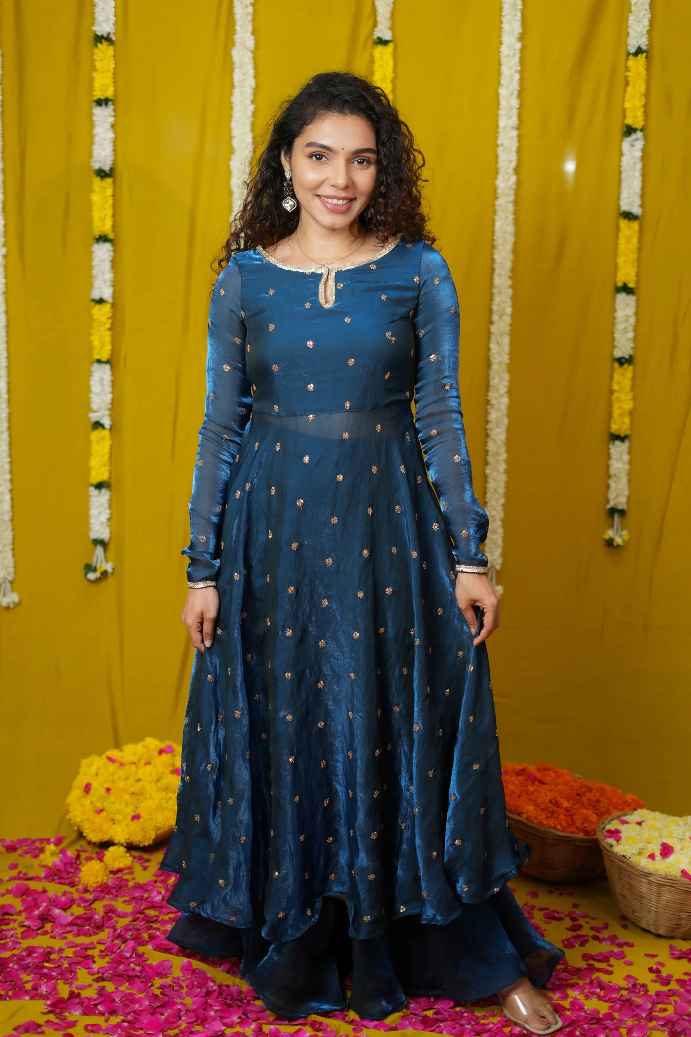 Pirainila Teal Anarkali Kurta (Set of 2) - Image 5