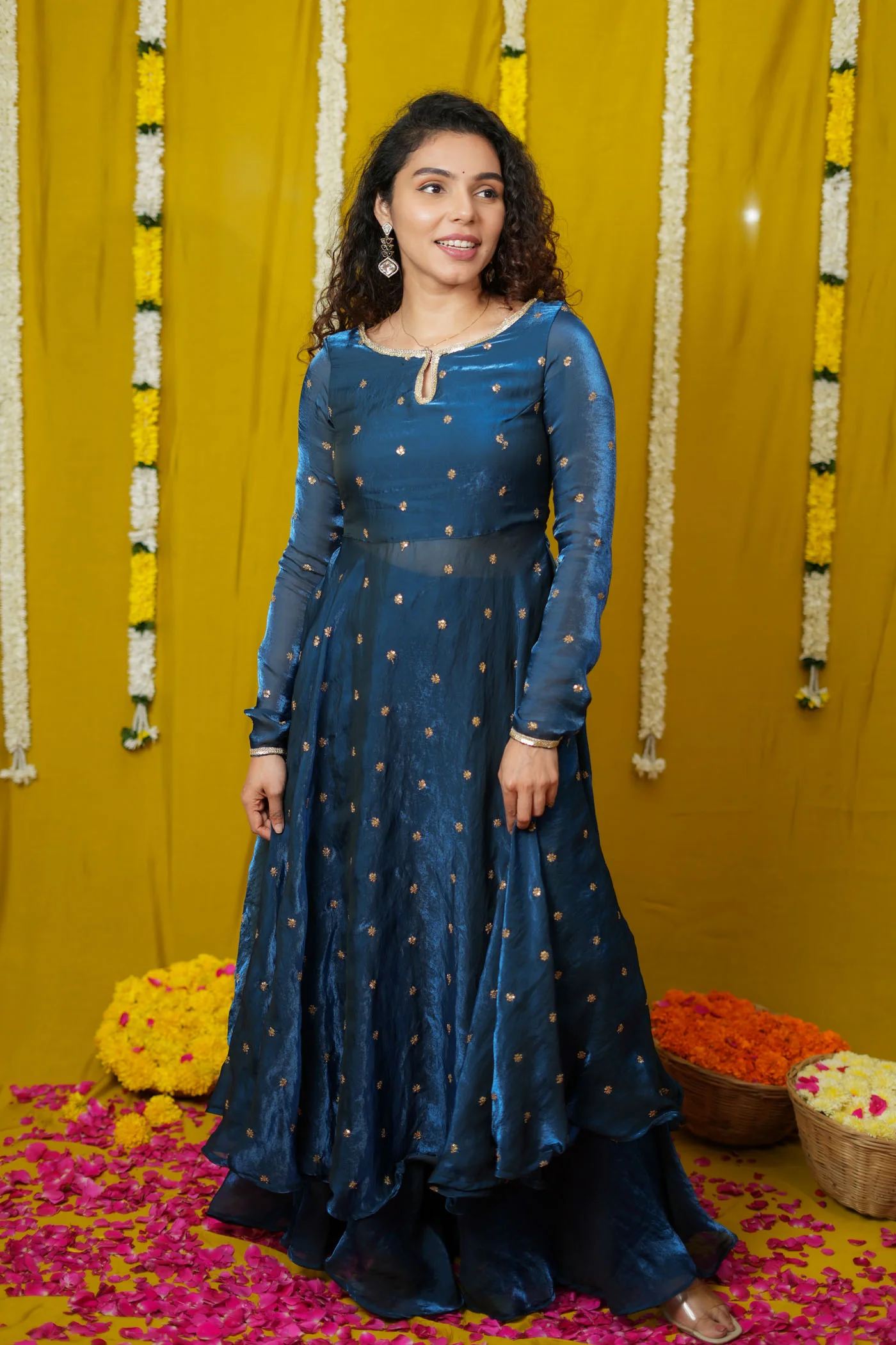 Pirainila Teal Anarkali Kurta (Set of 2) - Image 6